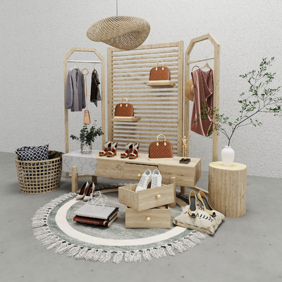  现代服装货架su模型 