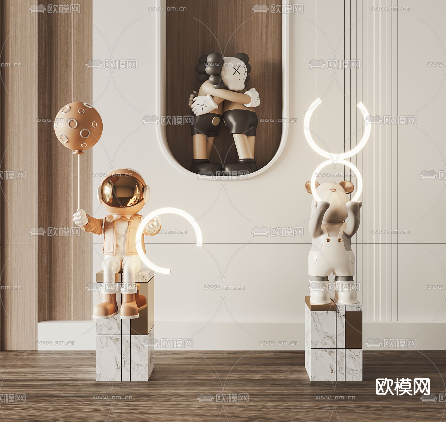 现代卡通潮玩雕塑摆件3d模型下载