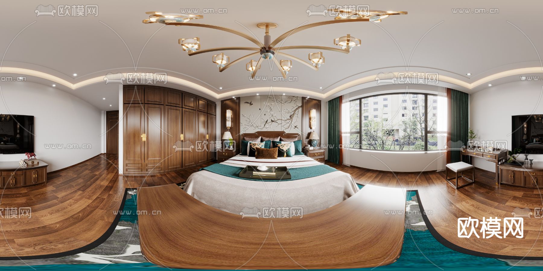 中式卧室主人房cr全景3d模型