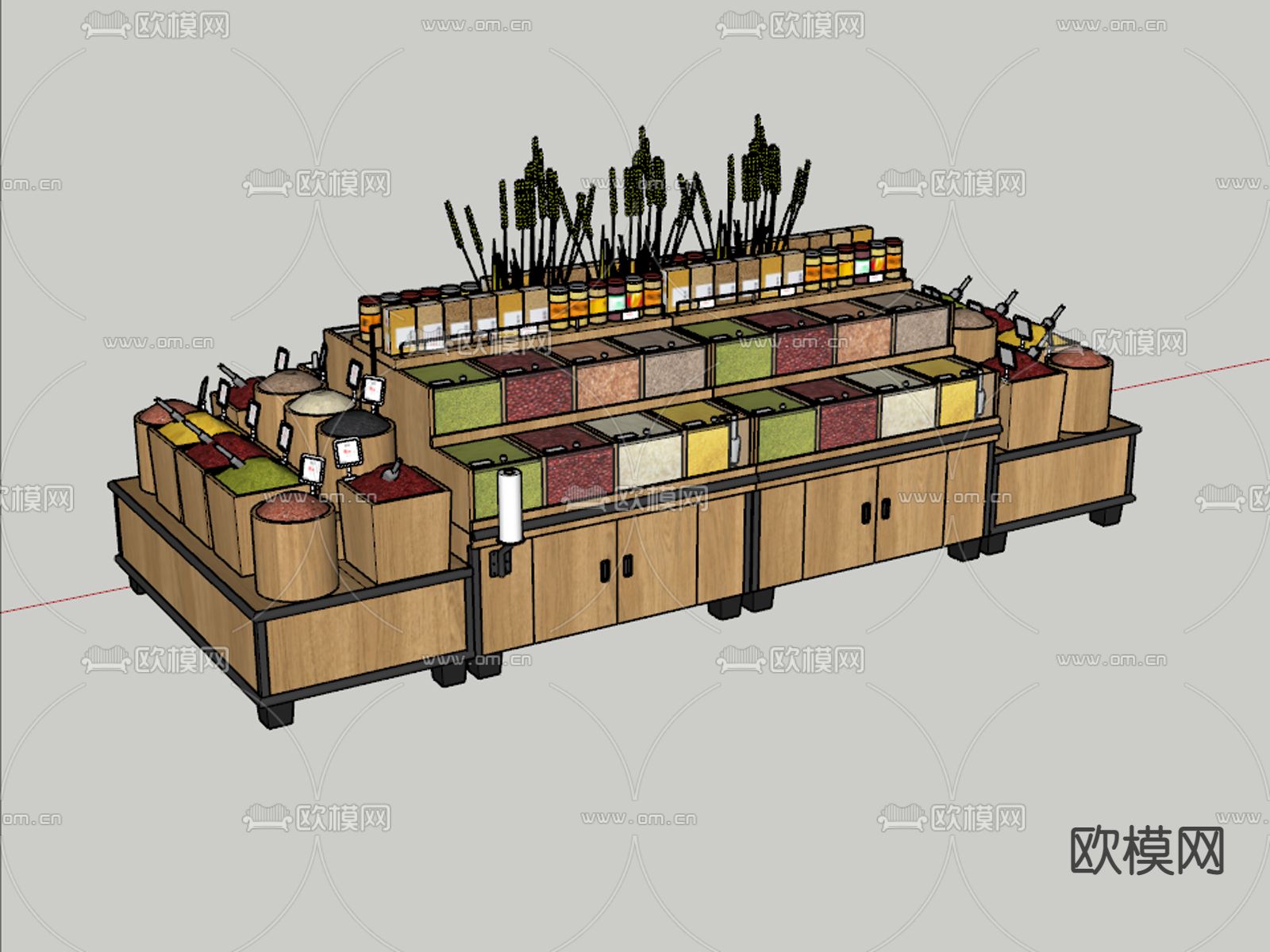 现代超市粮食货架su模型下载（渲染图4）
