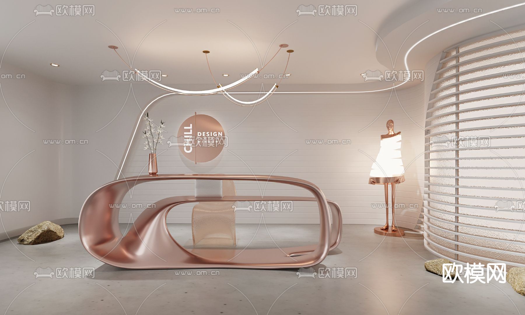 现代办公前台接待3d模型