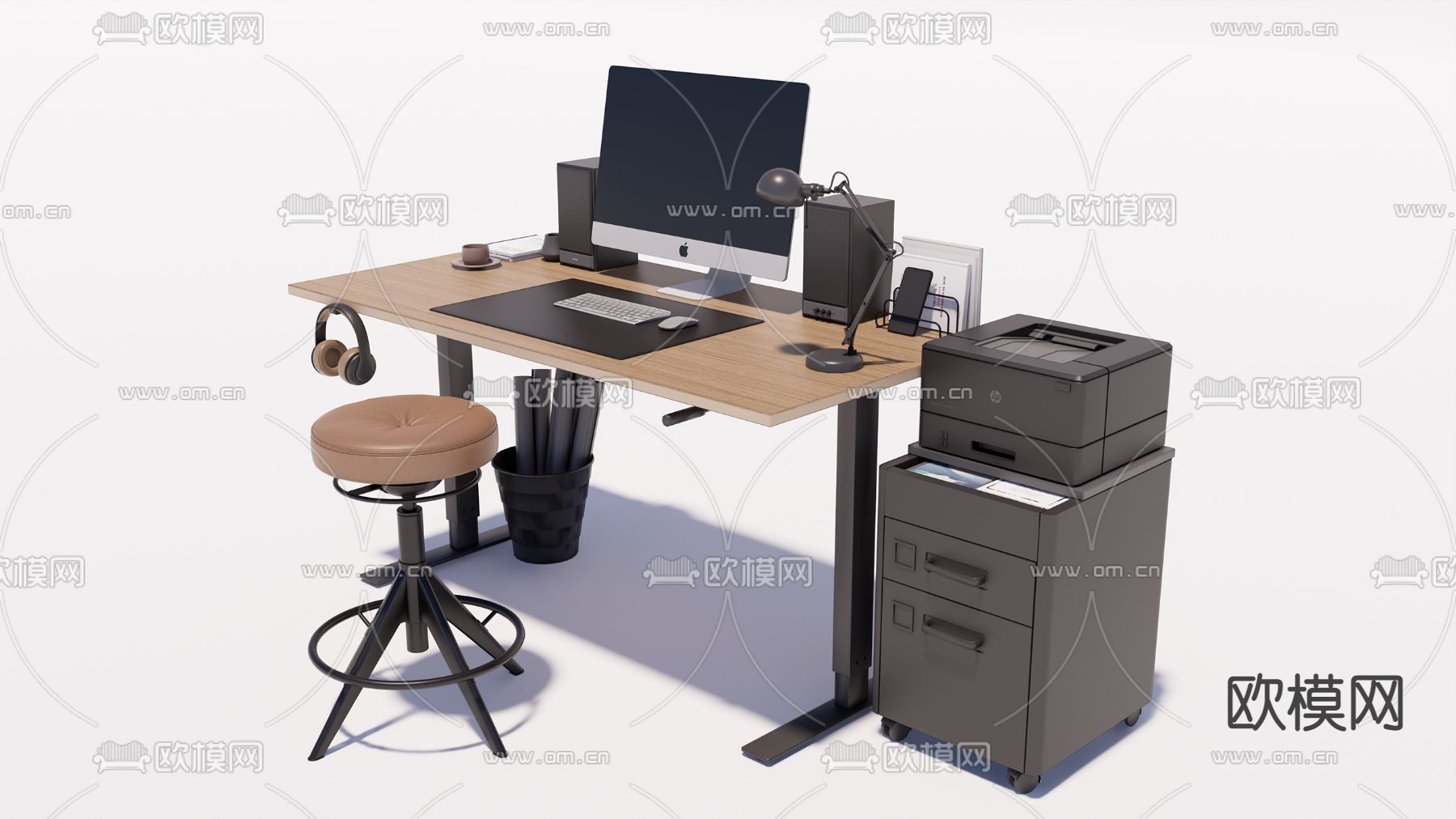 现代书桌椅su模型下载（渲染图1）