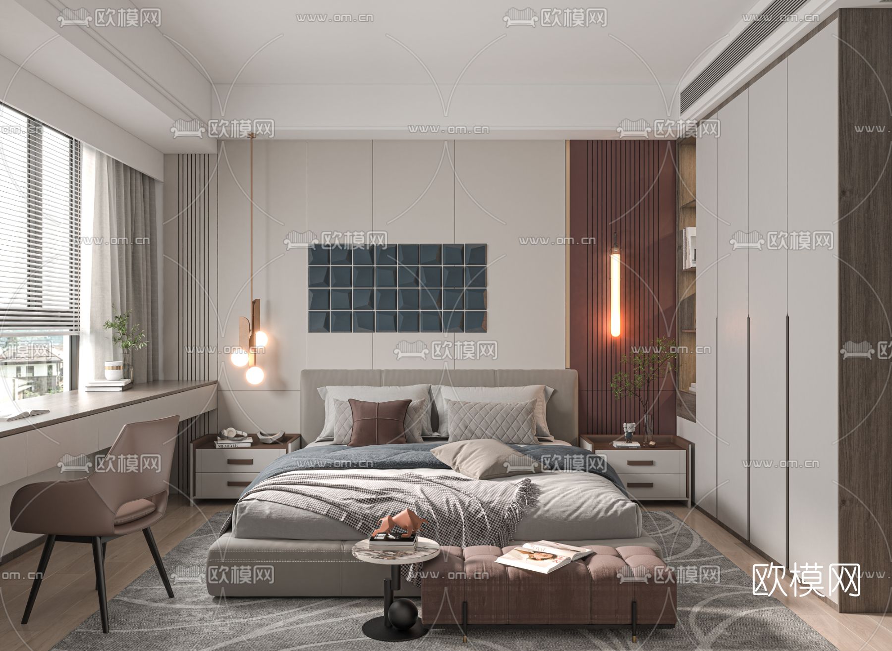 现代卧室免费3d模型下载_ID11880473_3dmax免费模型-欧模网