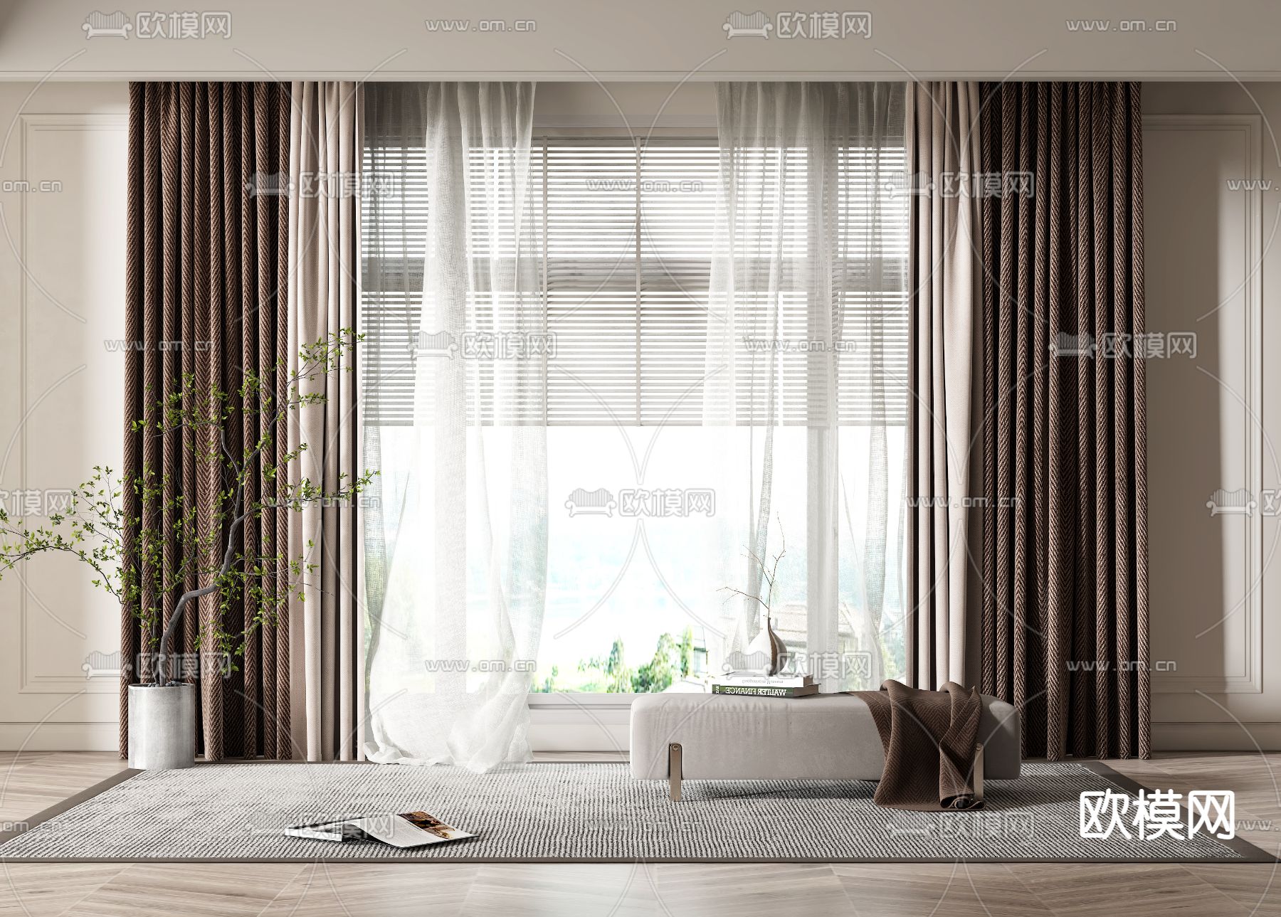 现代布艺窗帘3d模型下载