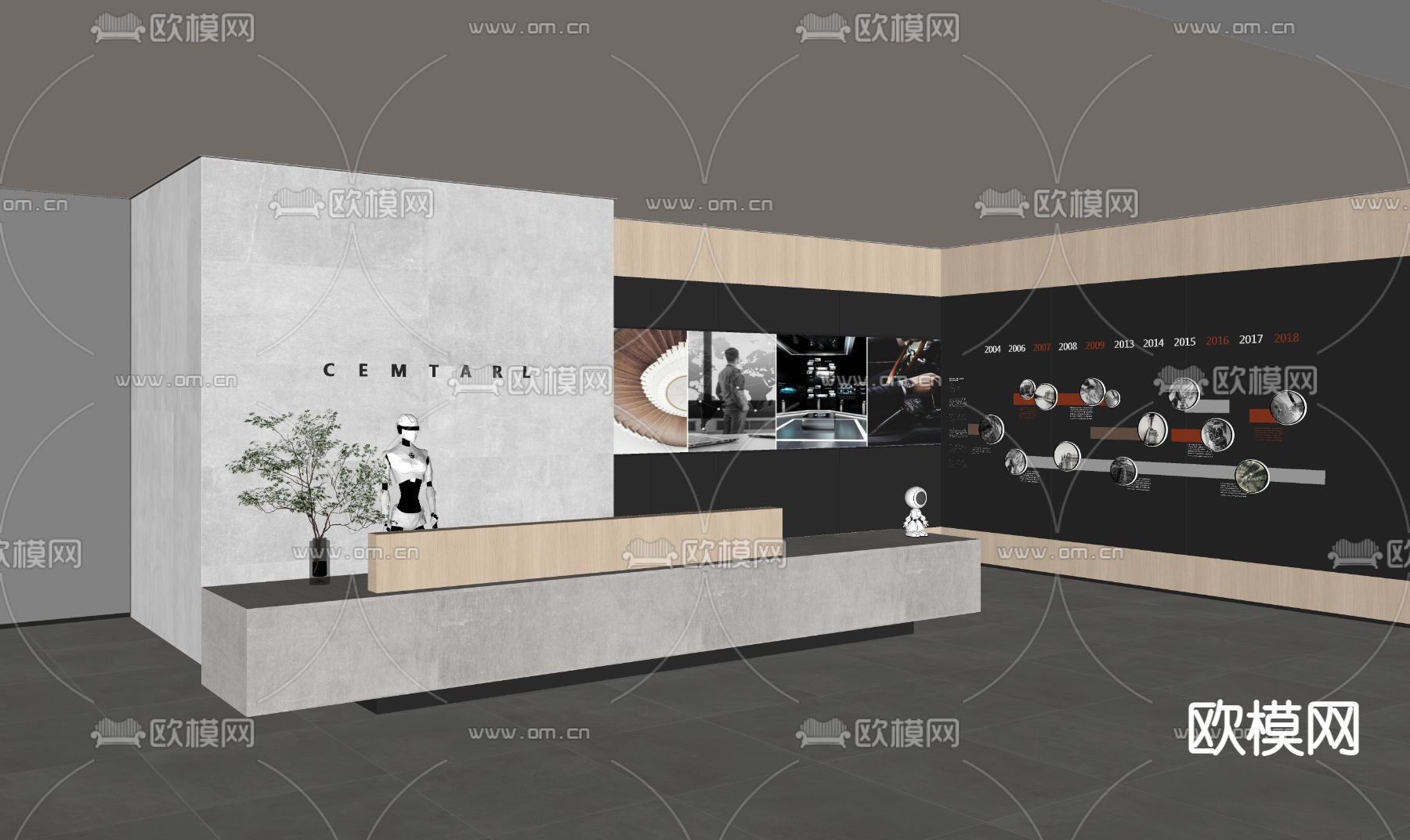 现代办公前台大堂su模型下载