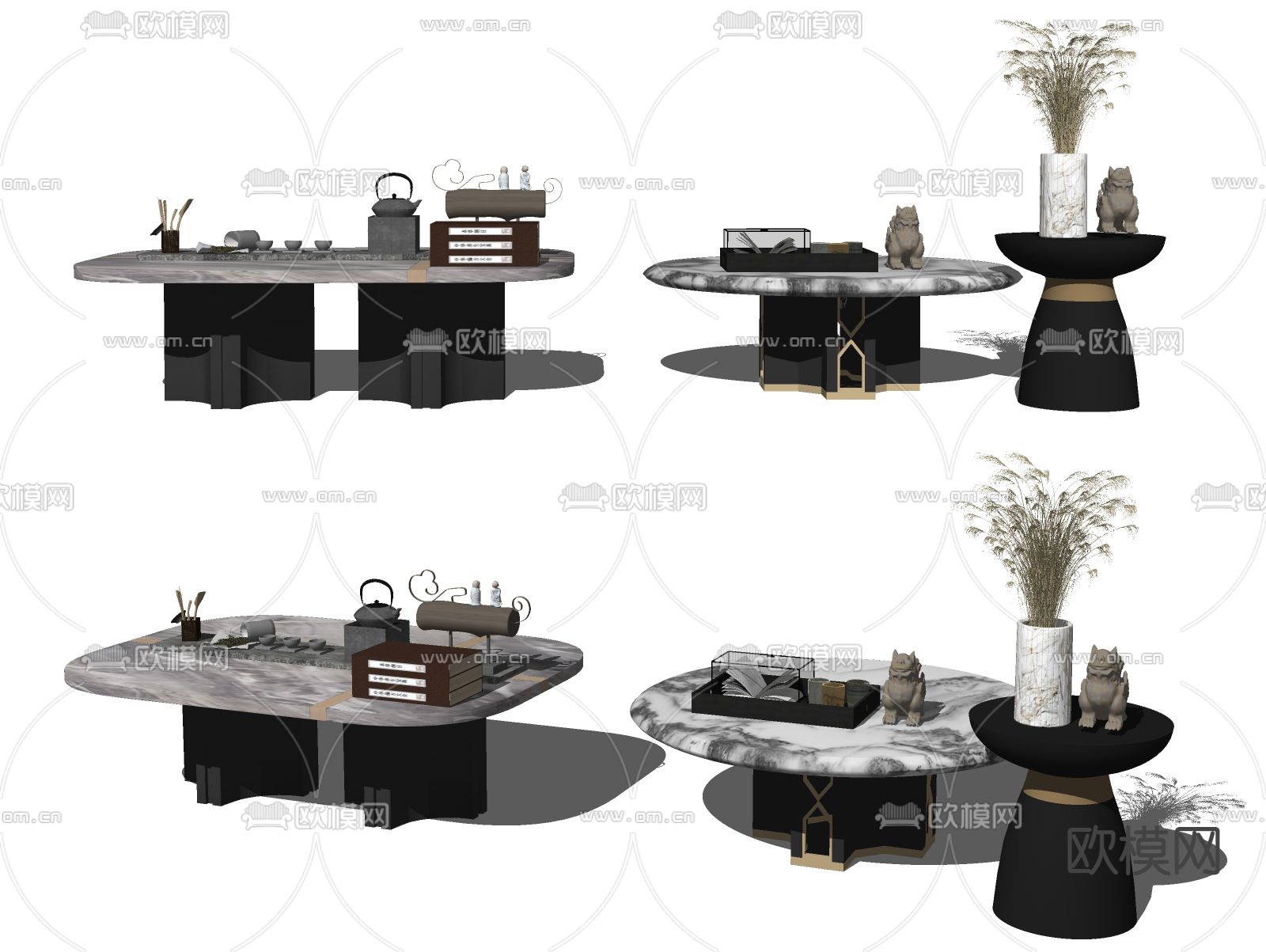 新中式茶几su模型下载（渲染图2）