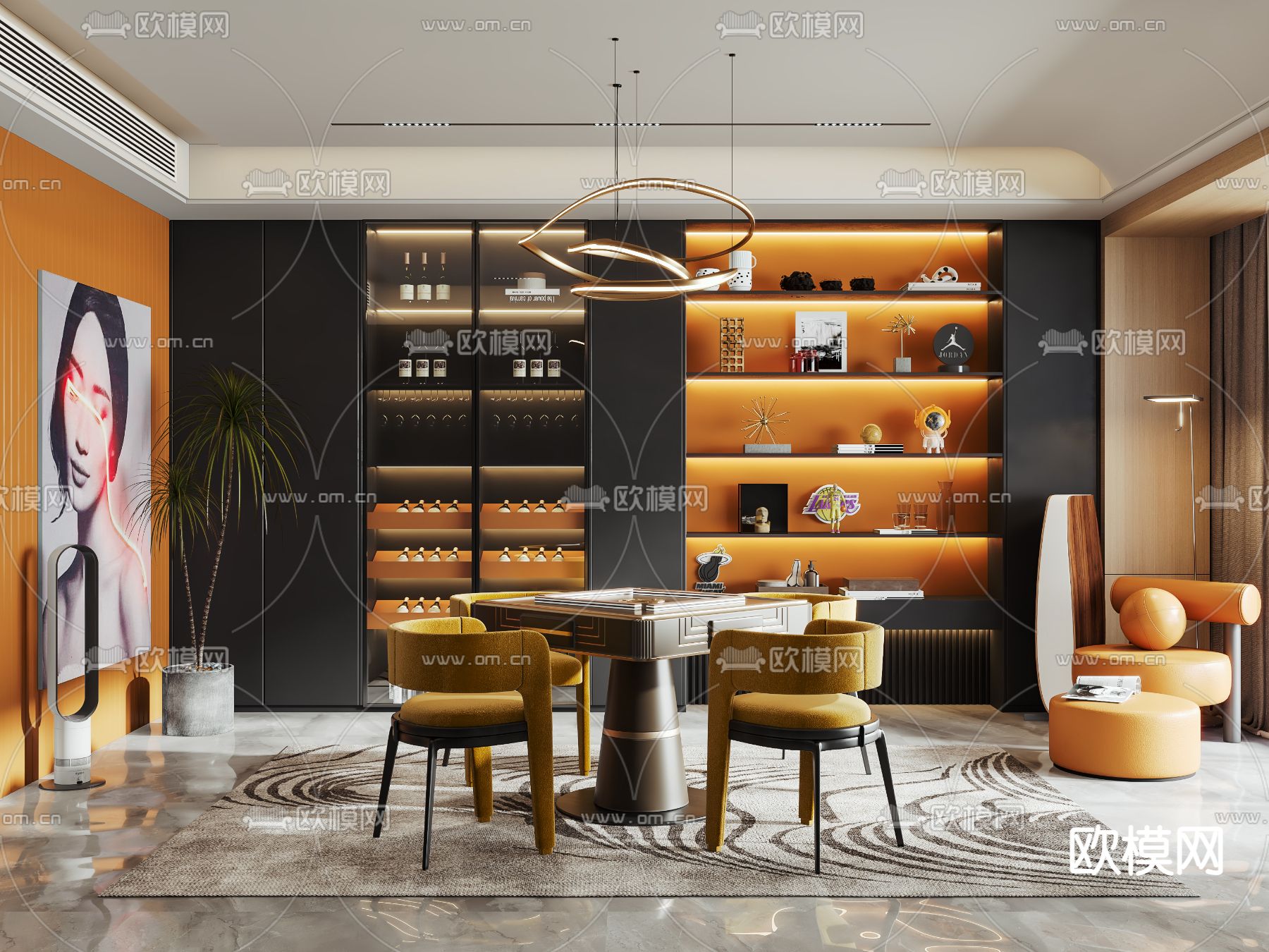 现代棋牌室3d模型下载