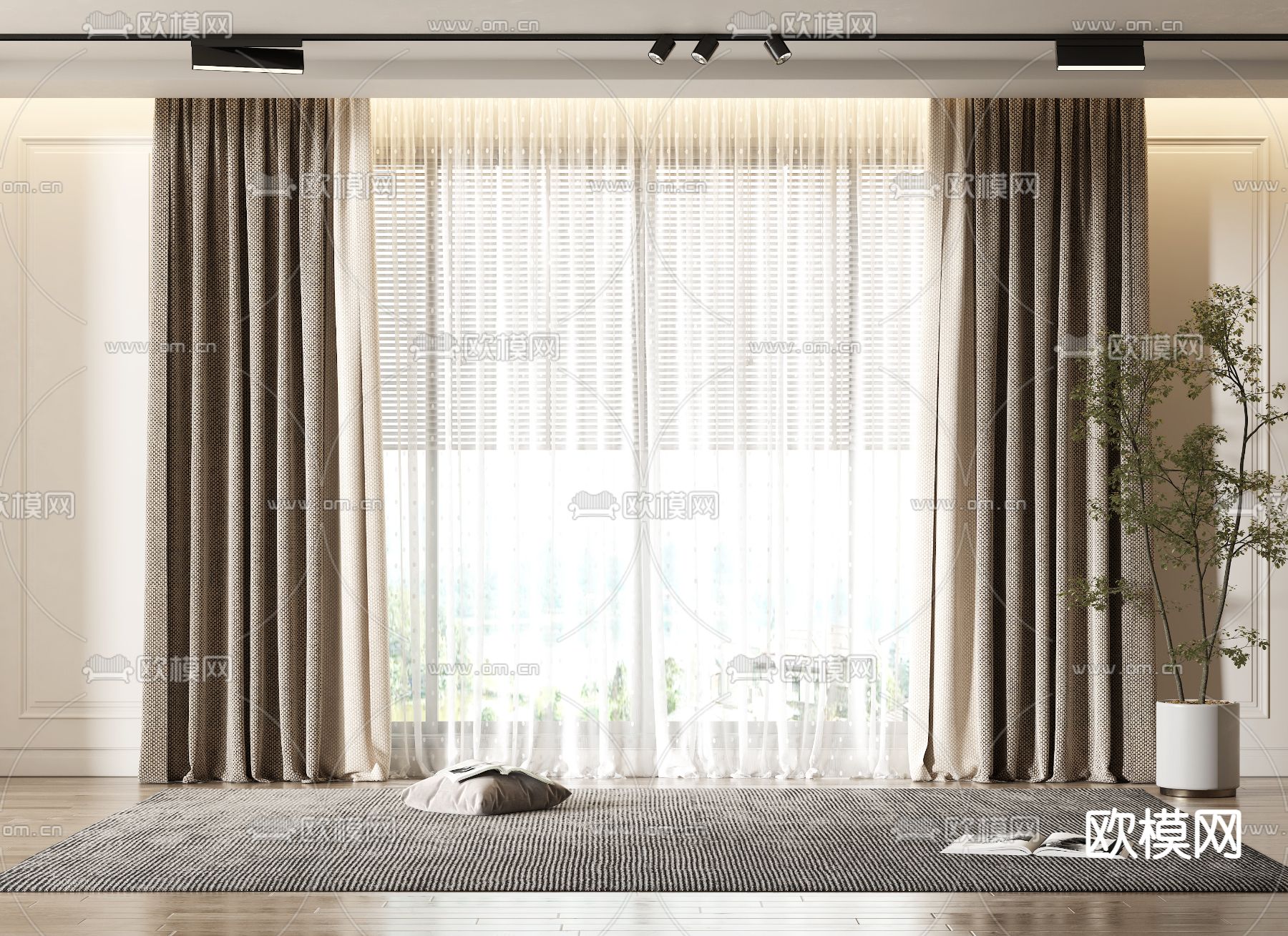 现代布艺窗帘3d模型下载