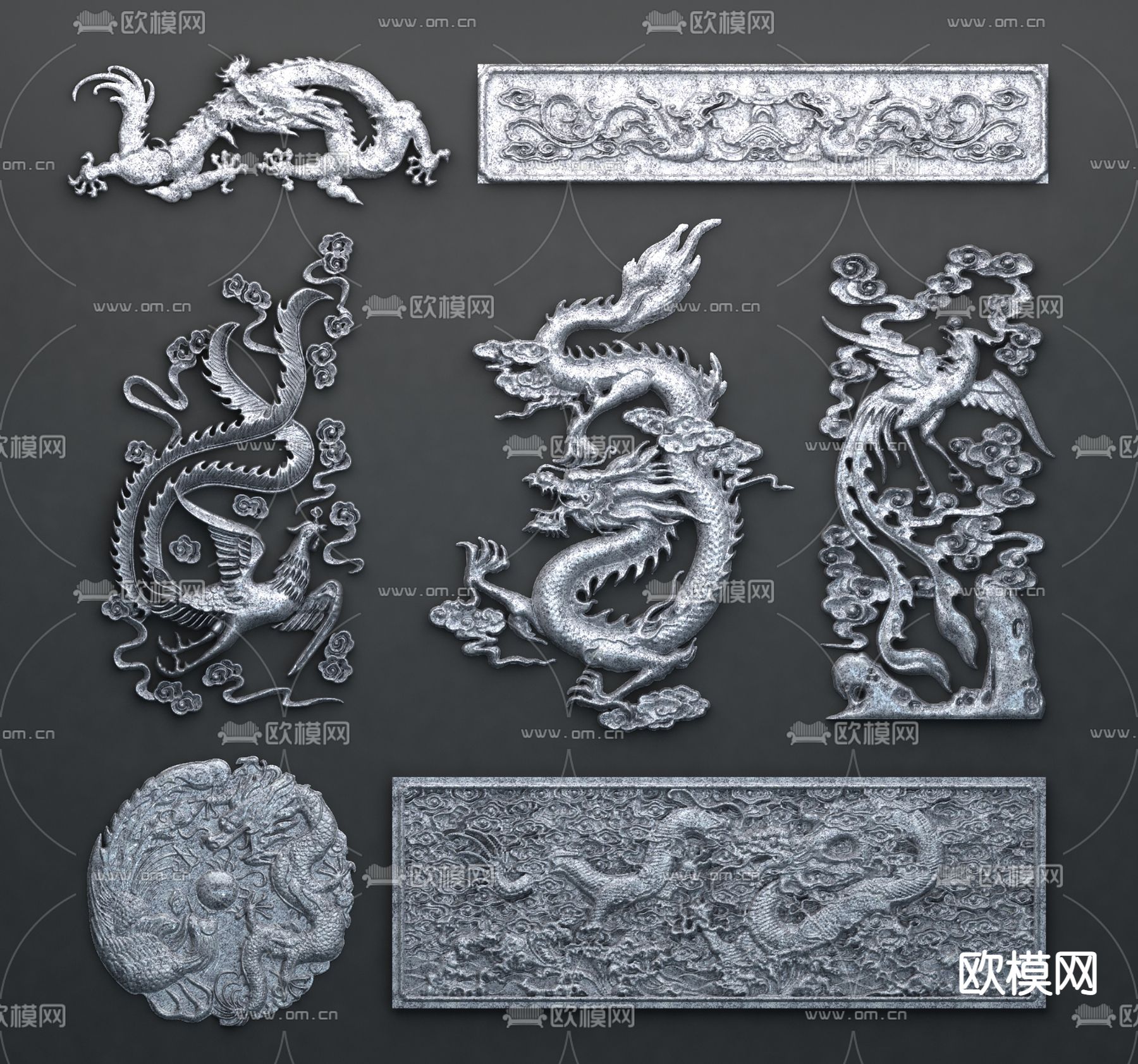 中式龙凤浮雕su模型下载（渲染图1）
