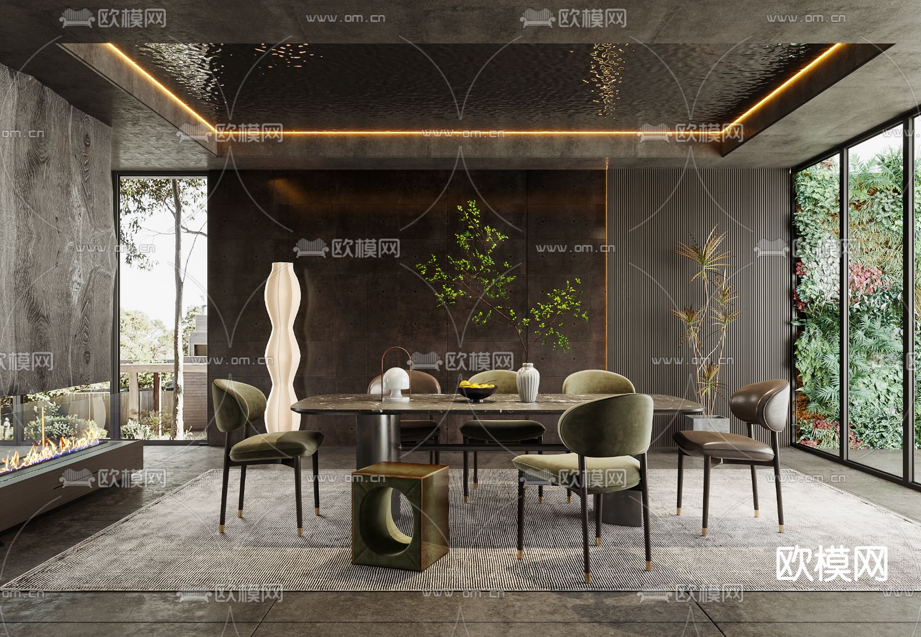 现代轻奢餐厅su模型下载（渲染图1）