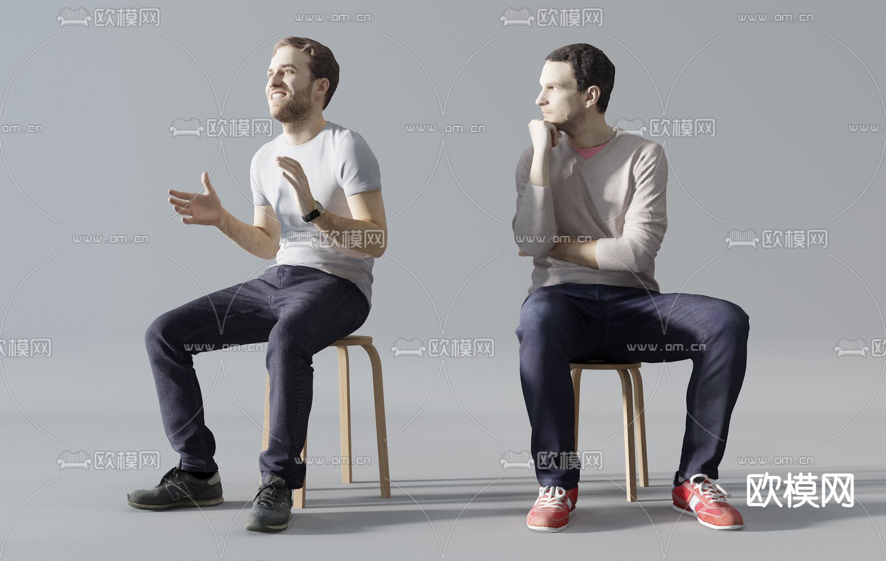 现代坐姿男性人物免费3d模型下载