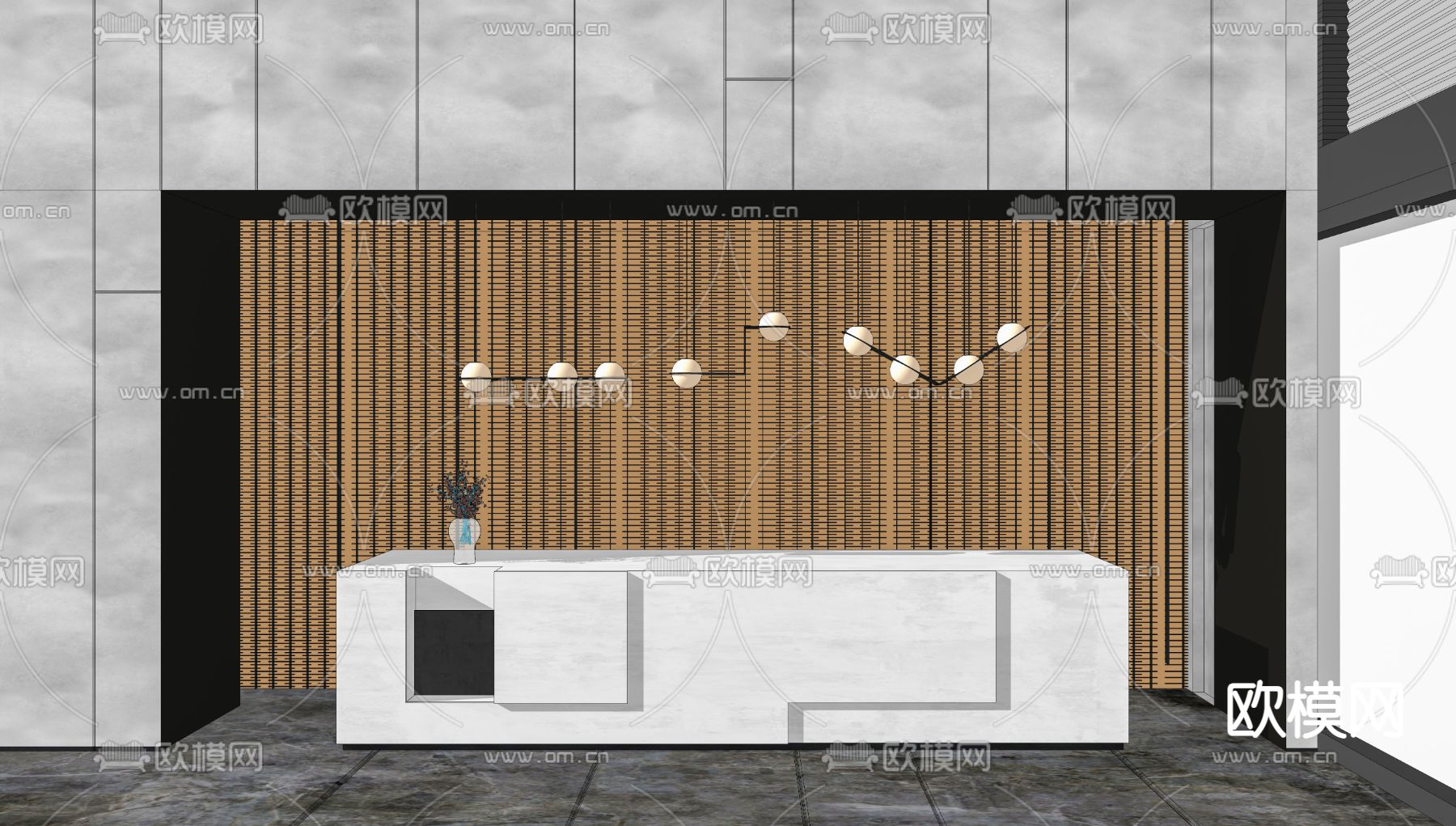 现代前台接待台su模型下载（渲染图2）