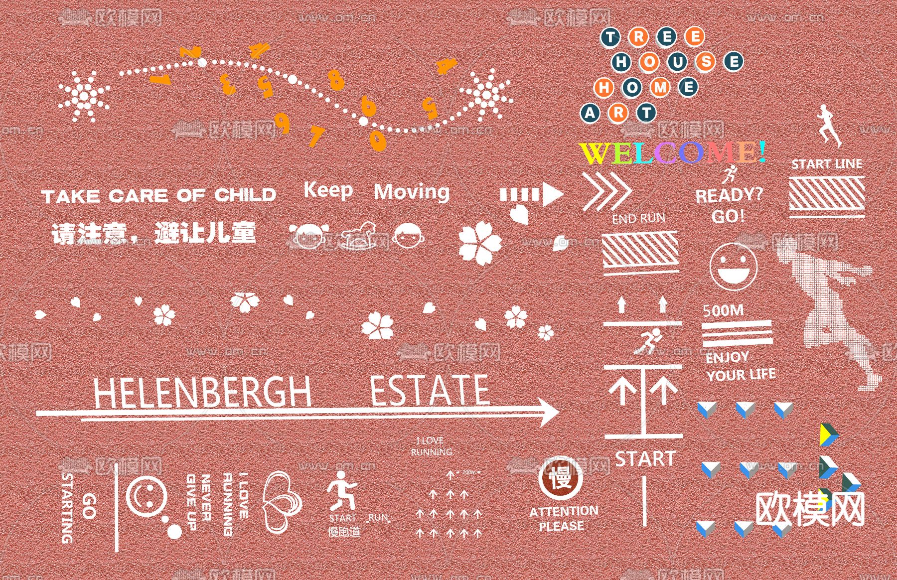 现代居住区健身标识su模型下载（渲染图1）