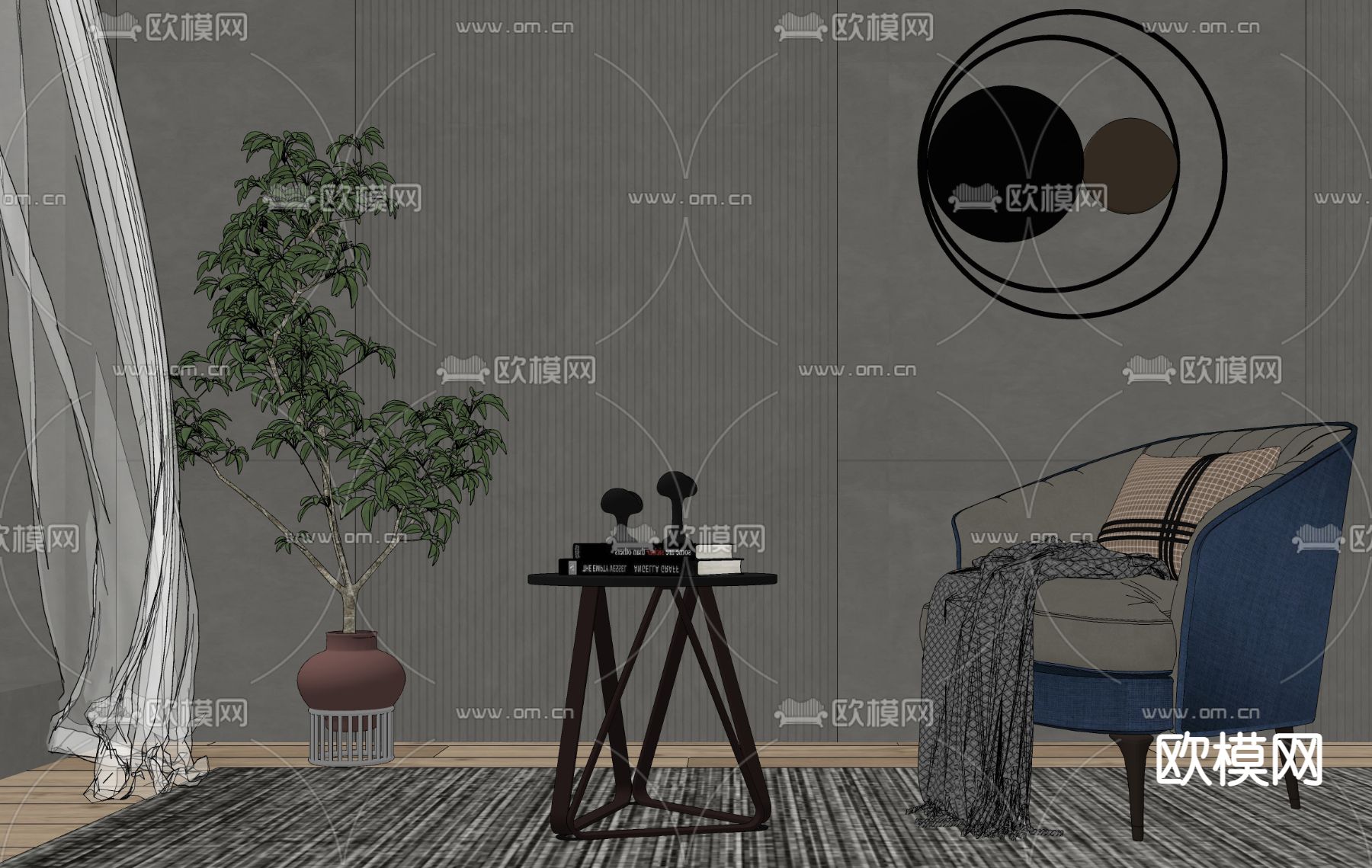 现代轻奢单人沙发su模型下载（渲染图2）