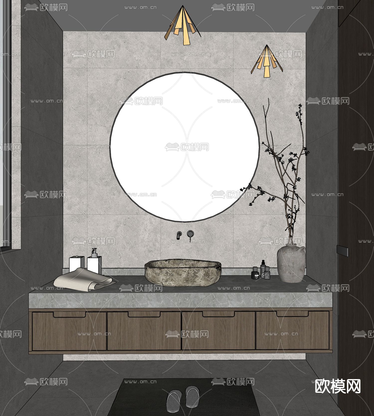 侘寂风卫生间su模型下载（渲染图2）