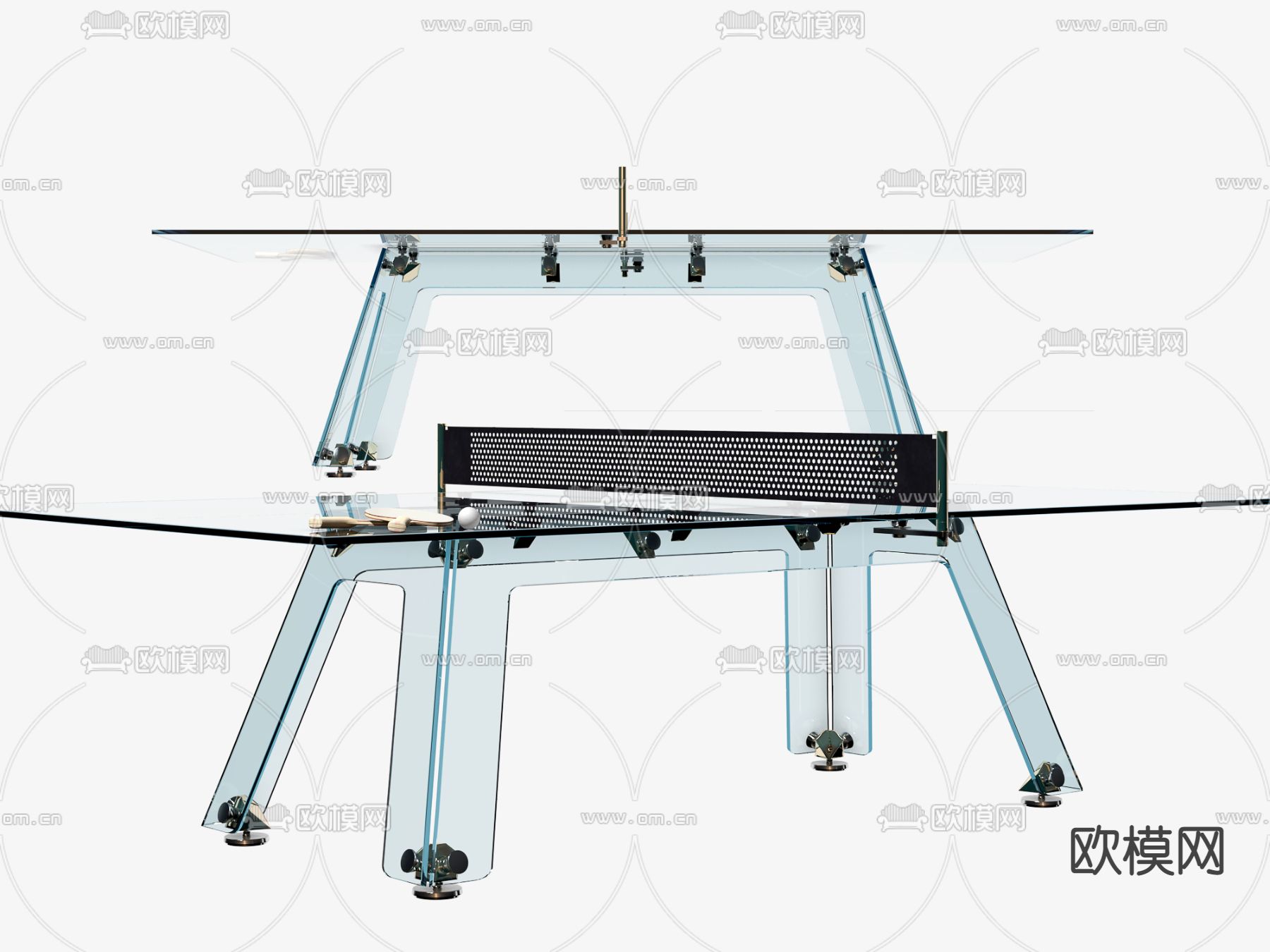 现代透明亚克力乒乓球台3d模型下载