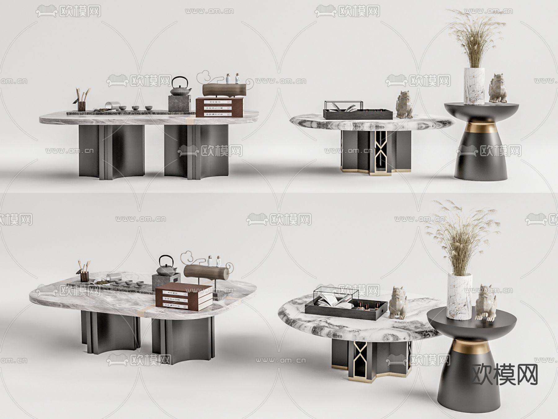新中式茶几su模型下载（渲染图1）