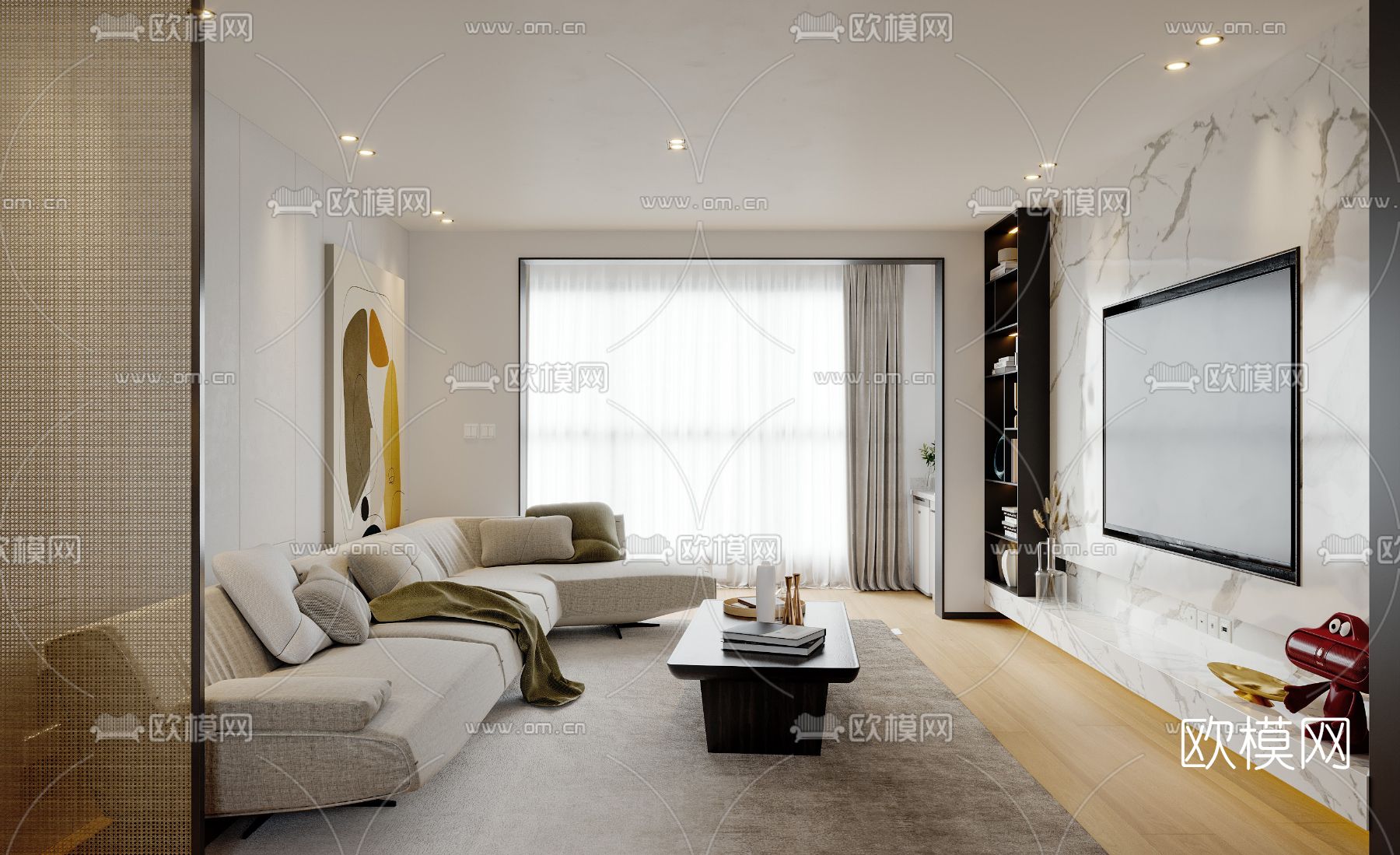 现代客厅餐厅免费3d模型下载（渲染图4）