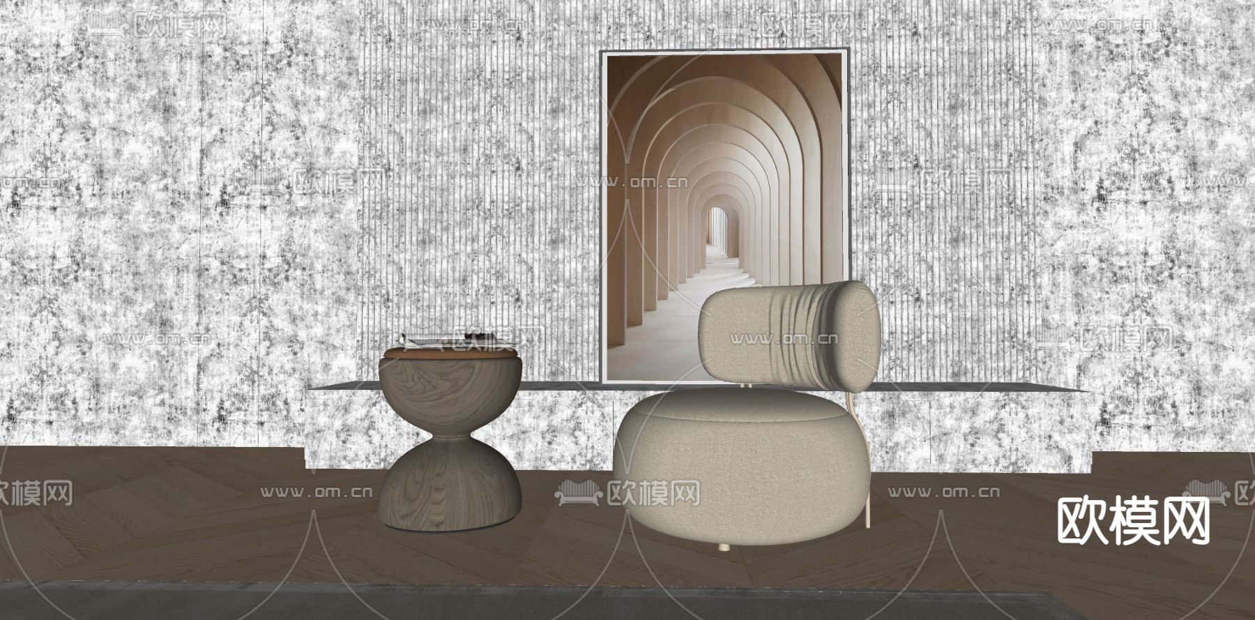 现代布艺休闲沙发su模型下载（渲染图2）