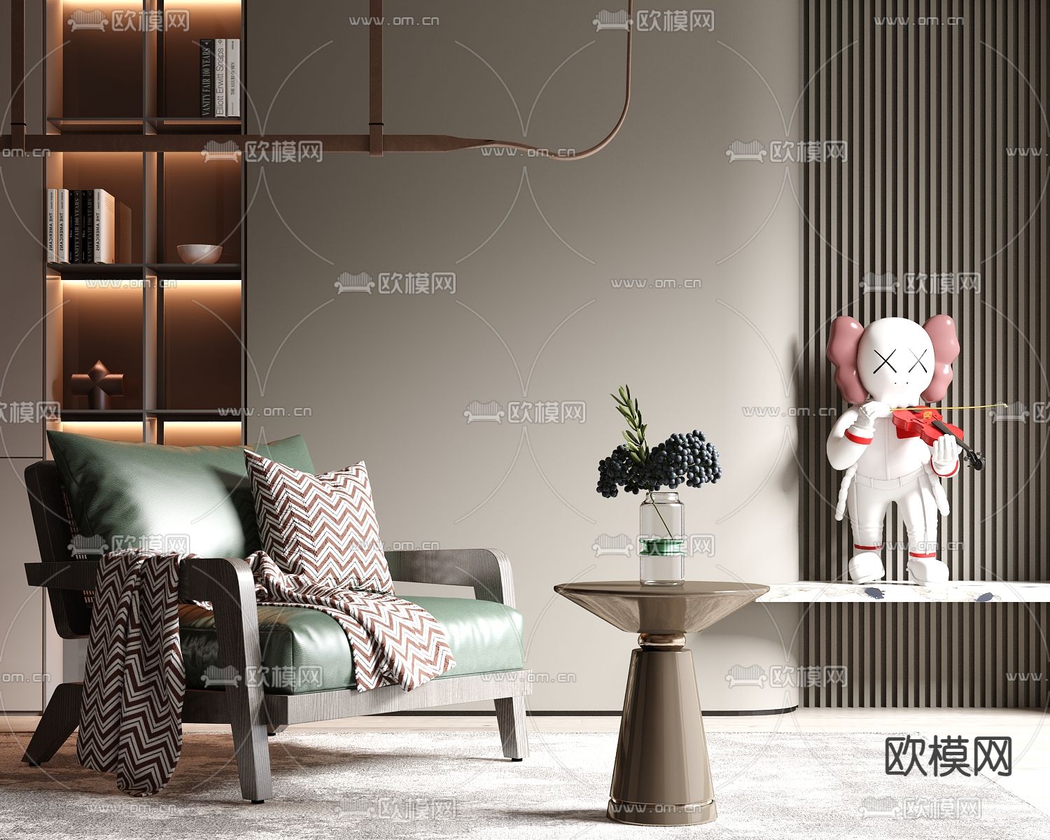 现代轻奢休闲椅su模型下载（渲染图1）