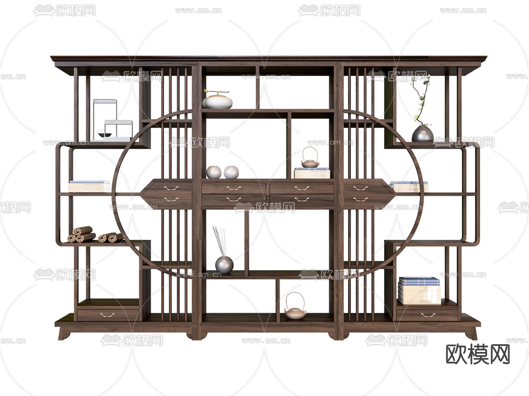 中式实木博古架3d模型下载