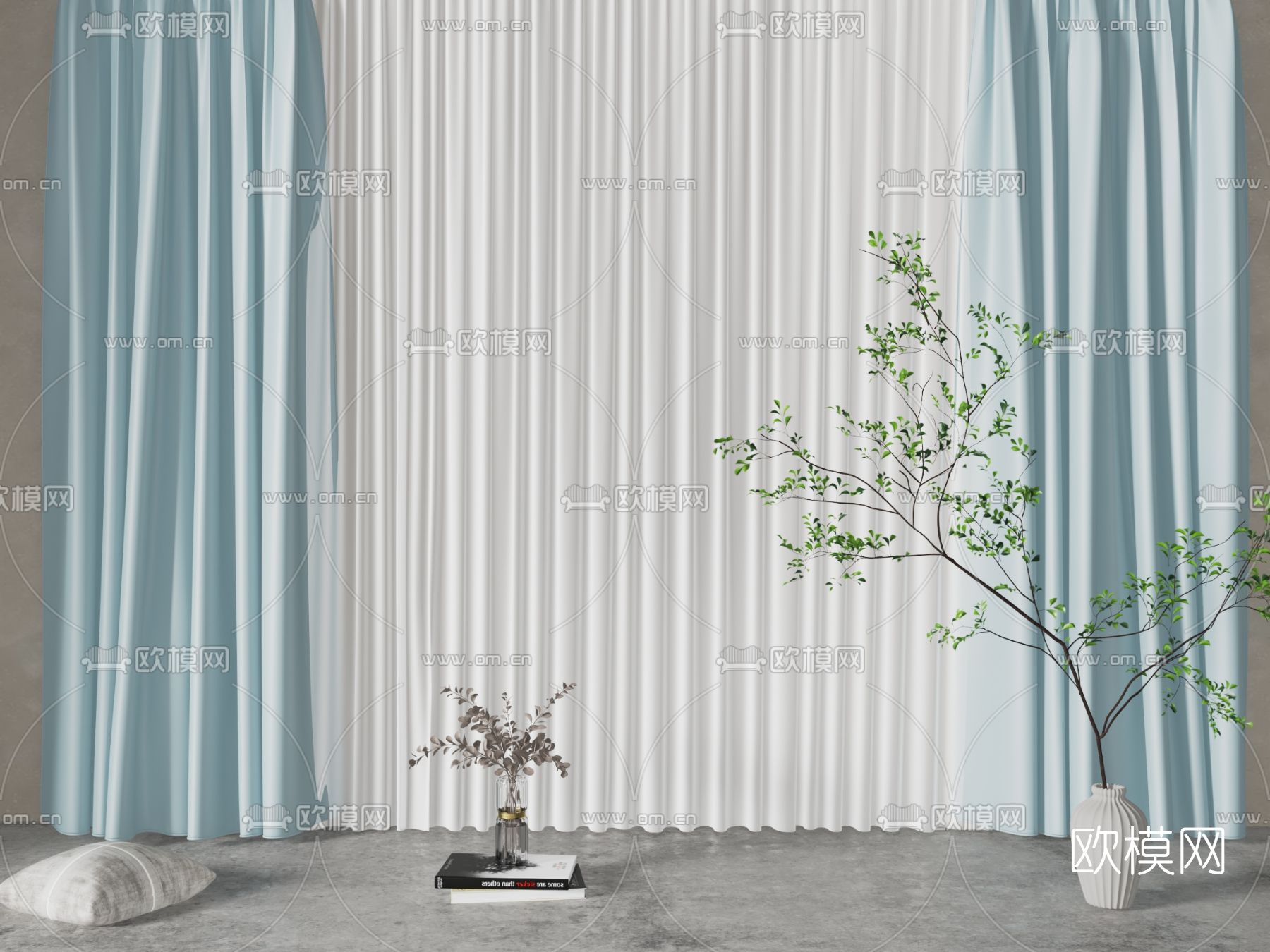 现代布艺窗帘免费3d模型下载