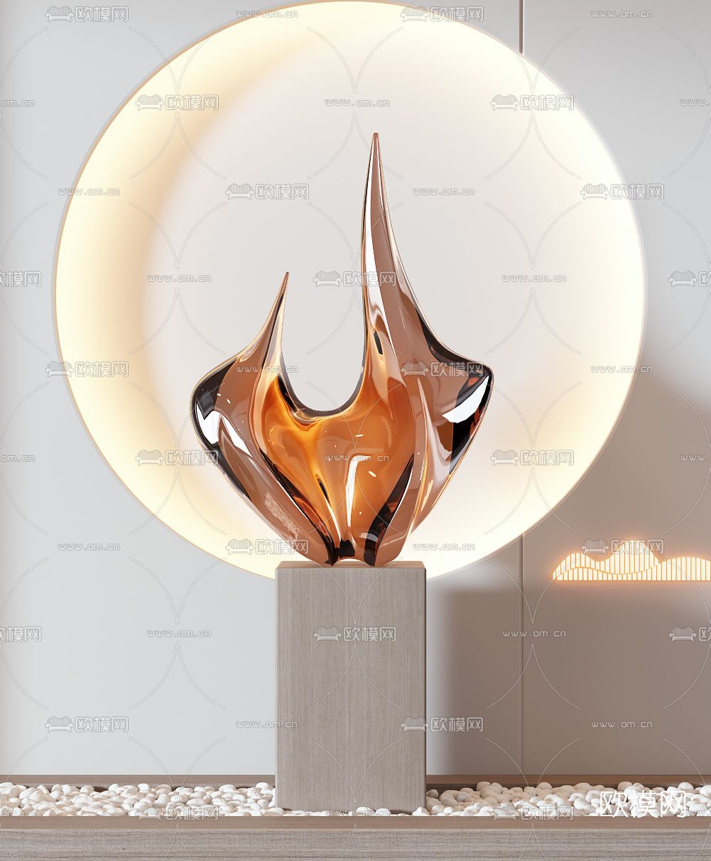 现代亚克力抽象雕塑3d模型下载（渲染图2）