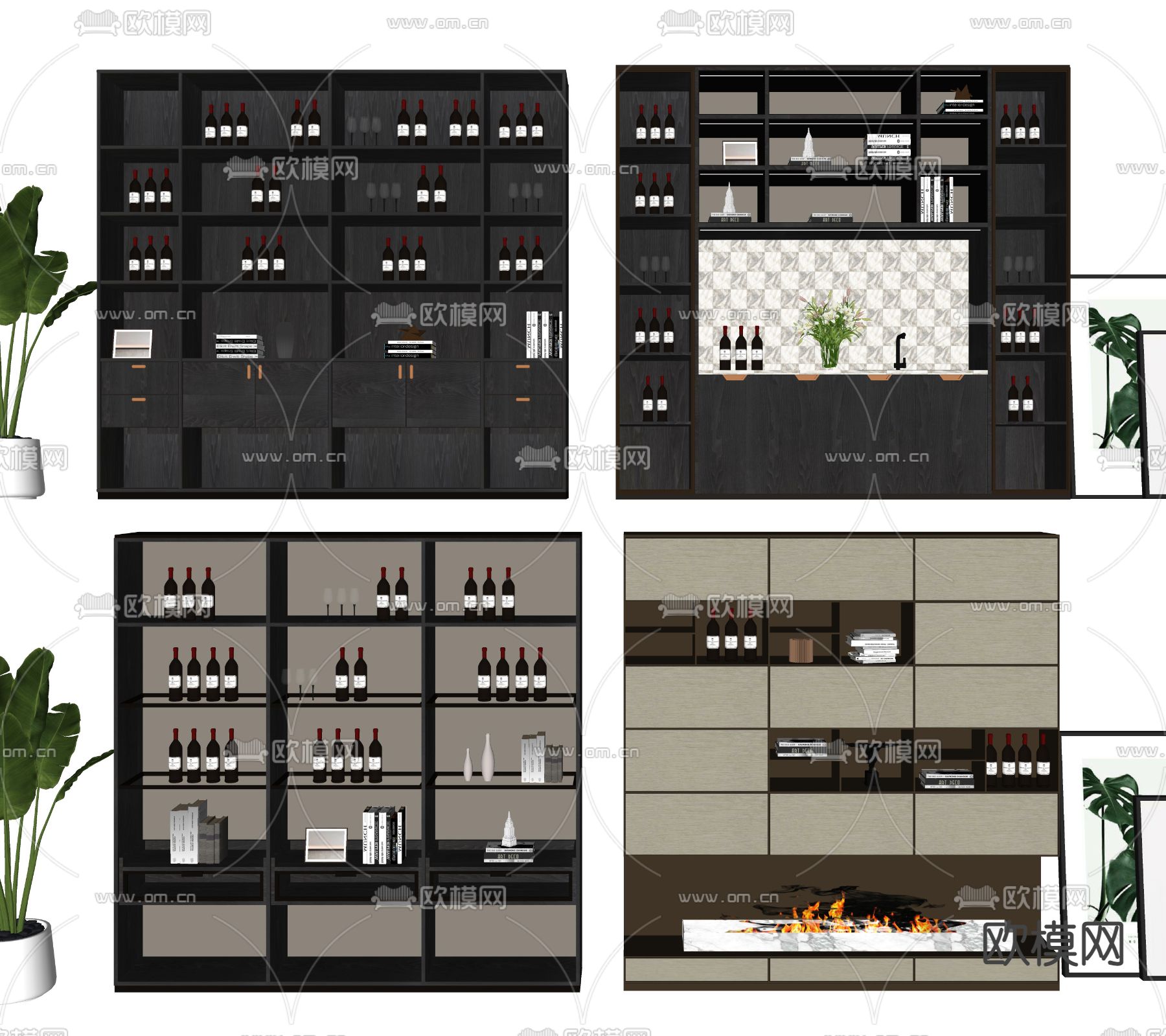 现代酒柜su模型下载（渲染图2）