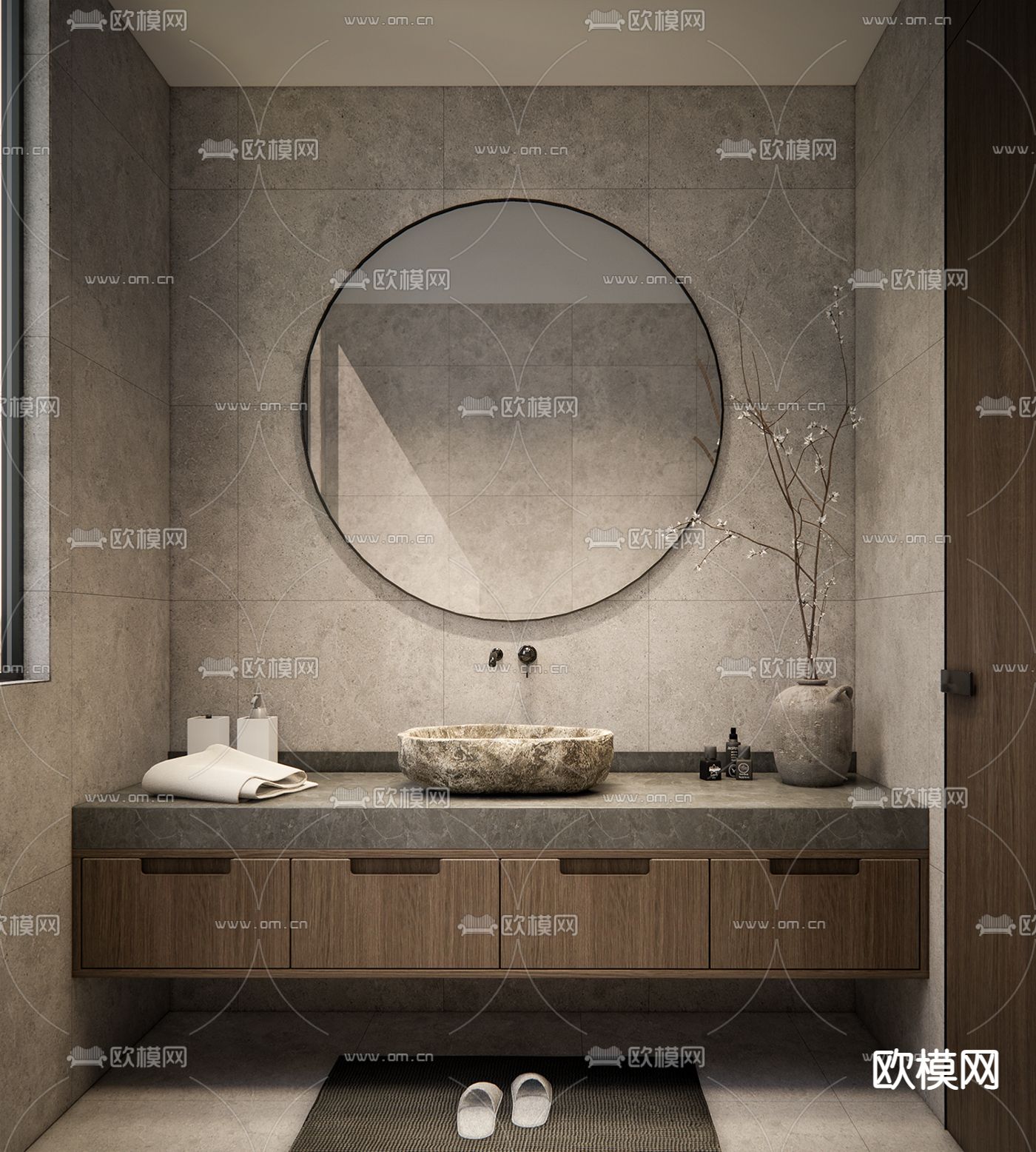 侘寂风卫生间su模型下载（渲染图1）