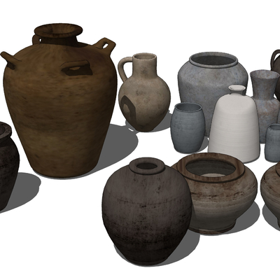  侘寂风陶罐器皿su模型 
