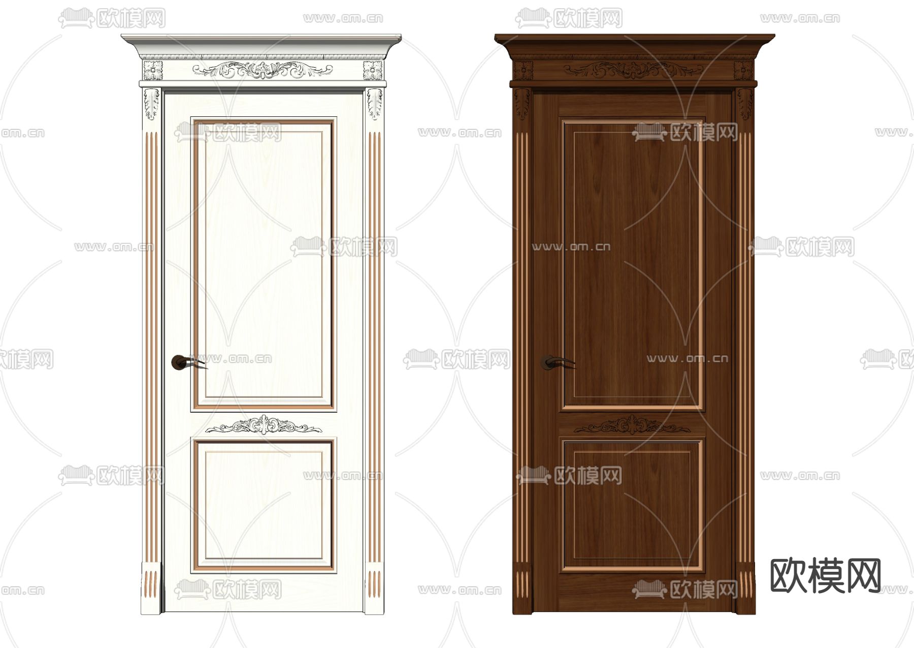 欧式实木入户门房门su模型下载