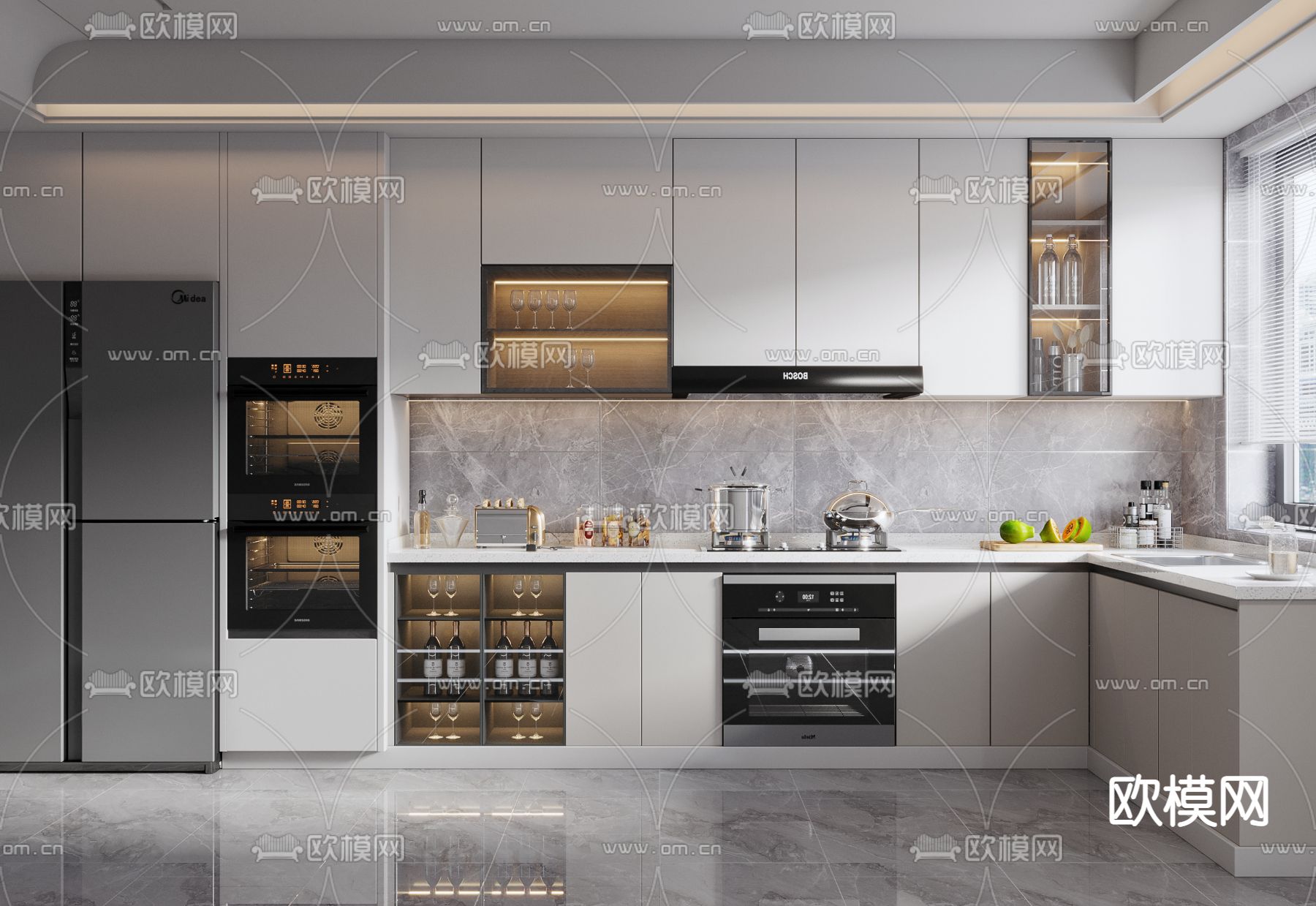 现代厨房3d模型下载