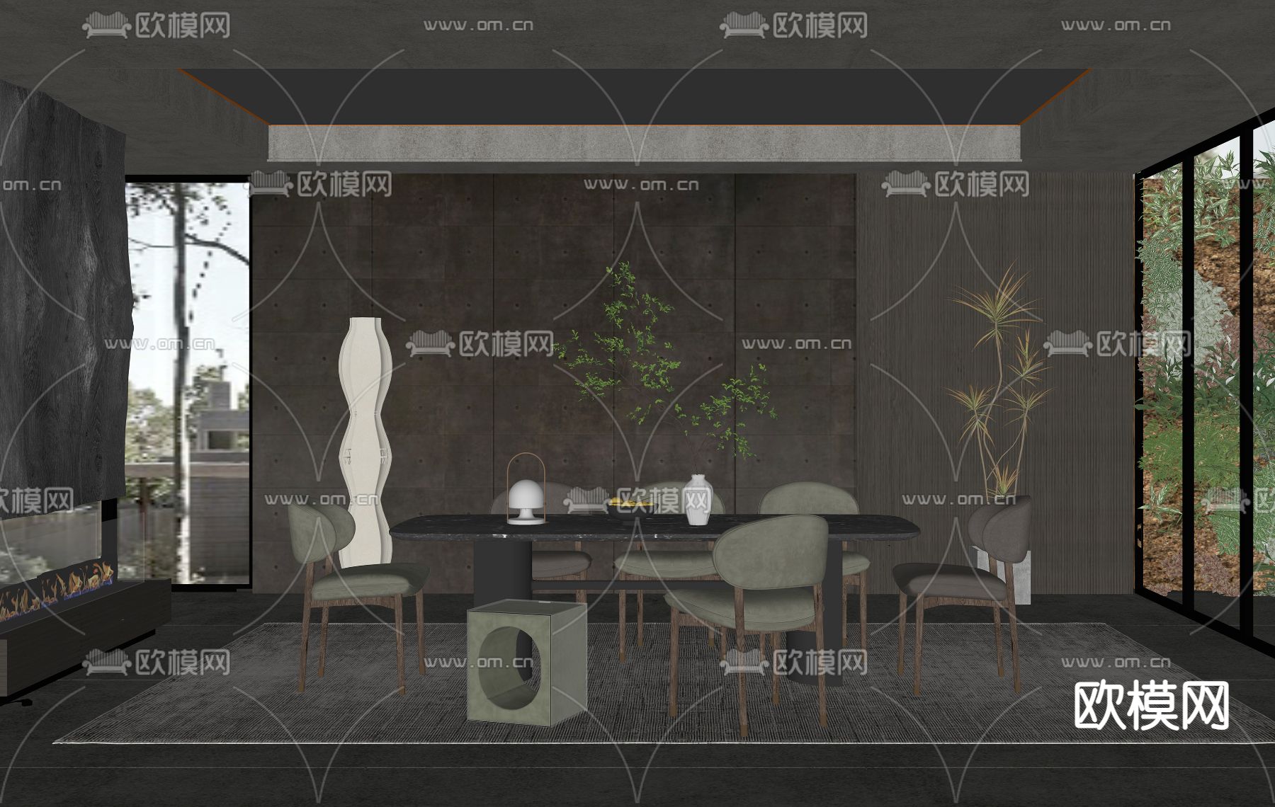 现代轻奢餐厅su模型下载（渲染图2）