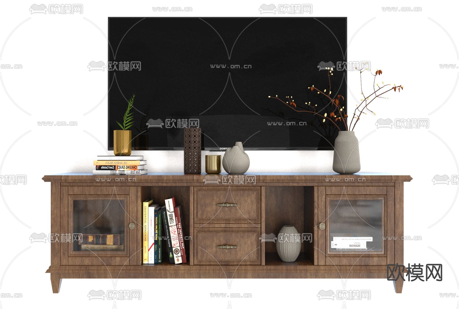 美式实木电视柜免费3d模型下载