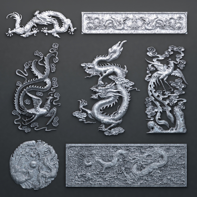  中式龙凤浮雕su模型 