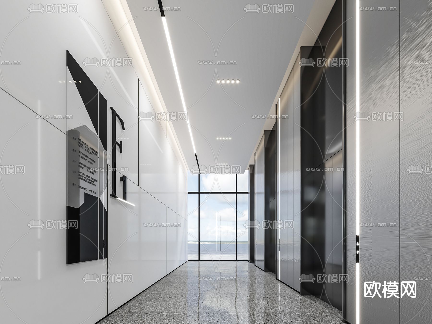 现代办公楼电梯厅3d模型下载