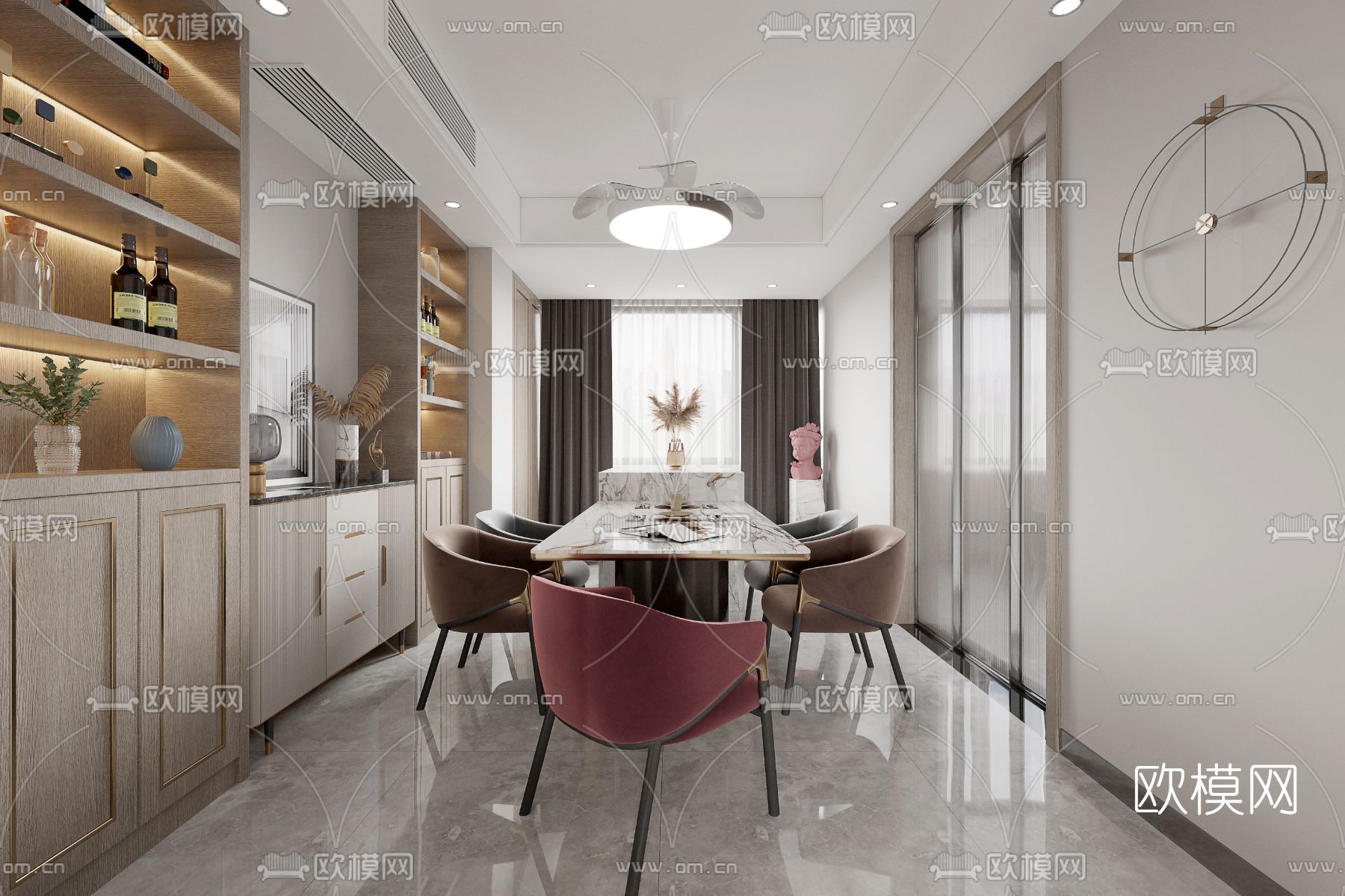 现代客厅餐厅免费3d模型下载（渲染图2）