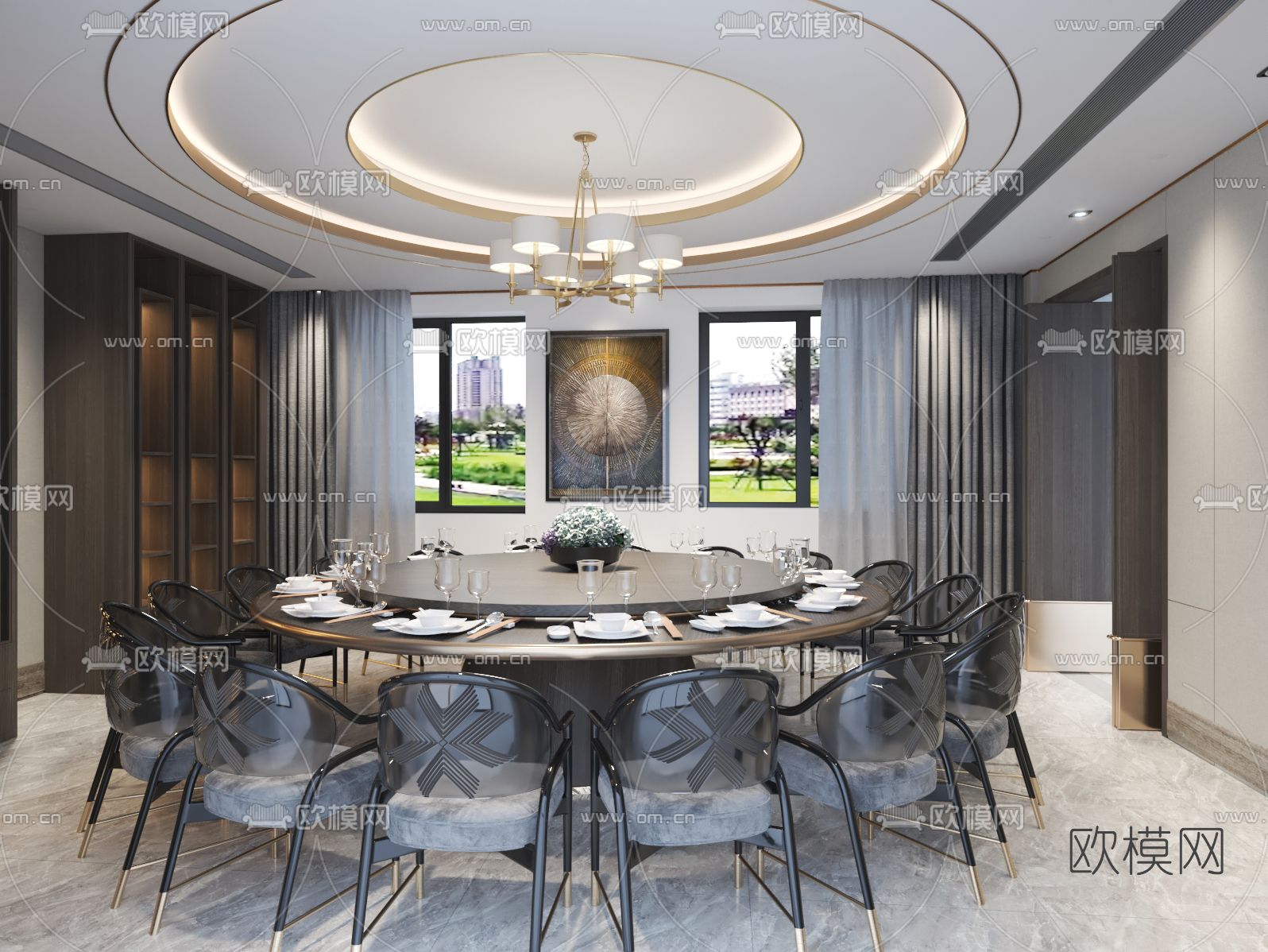 新中式餐厅包房免费3d模型下载（渲染图1）