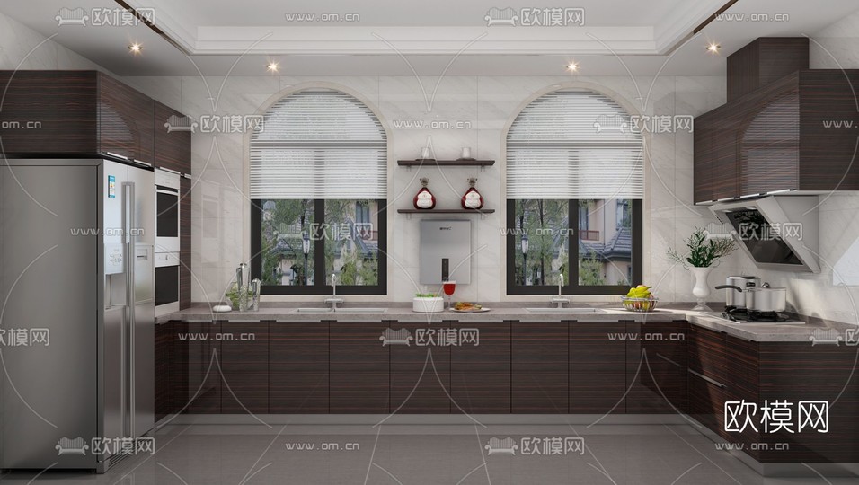现代厨房免费3d模型下载(渲染图1)