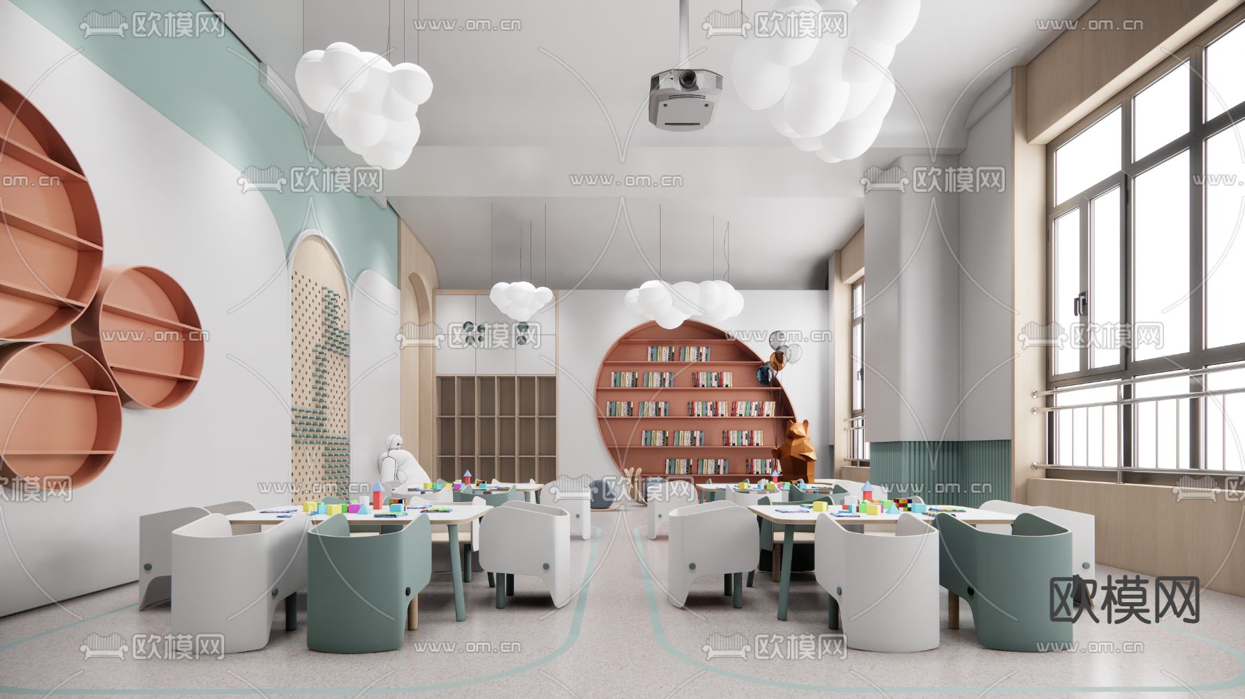 现代幼儿园教室su模型下载（渲染图1）