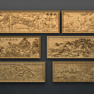  中式浮雕画su模型 