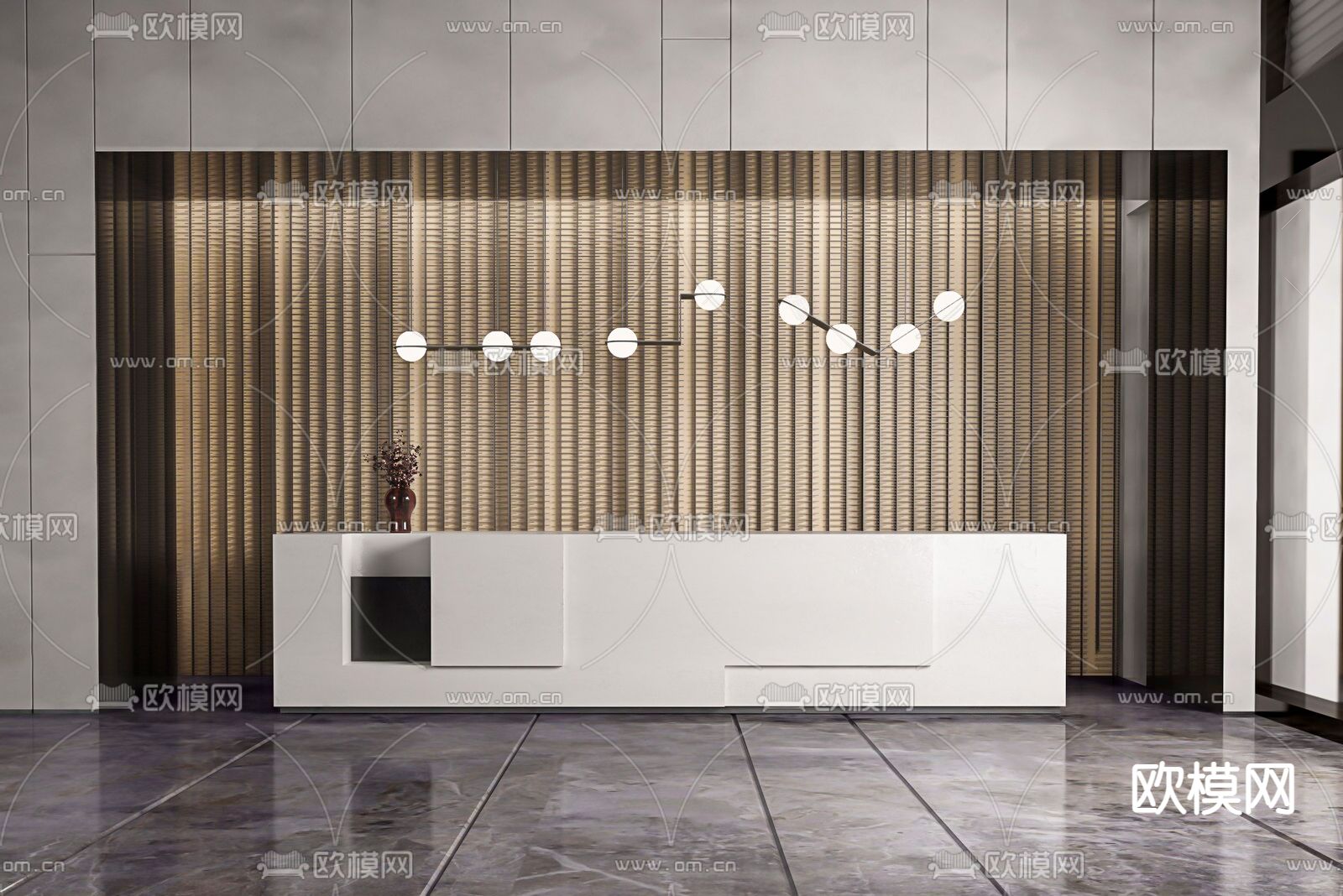 现代前台接待台su模型下载（渲染图1）