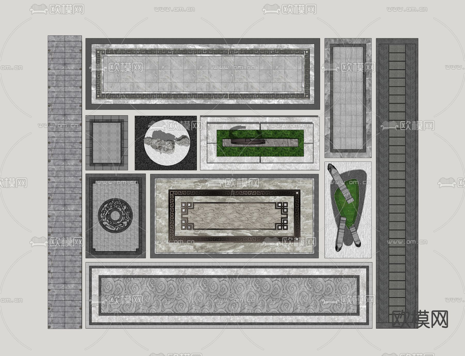 现代铺装景观小品su模型