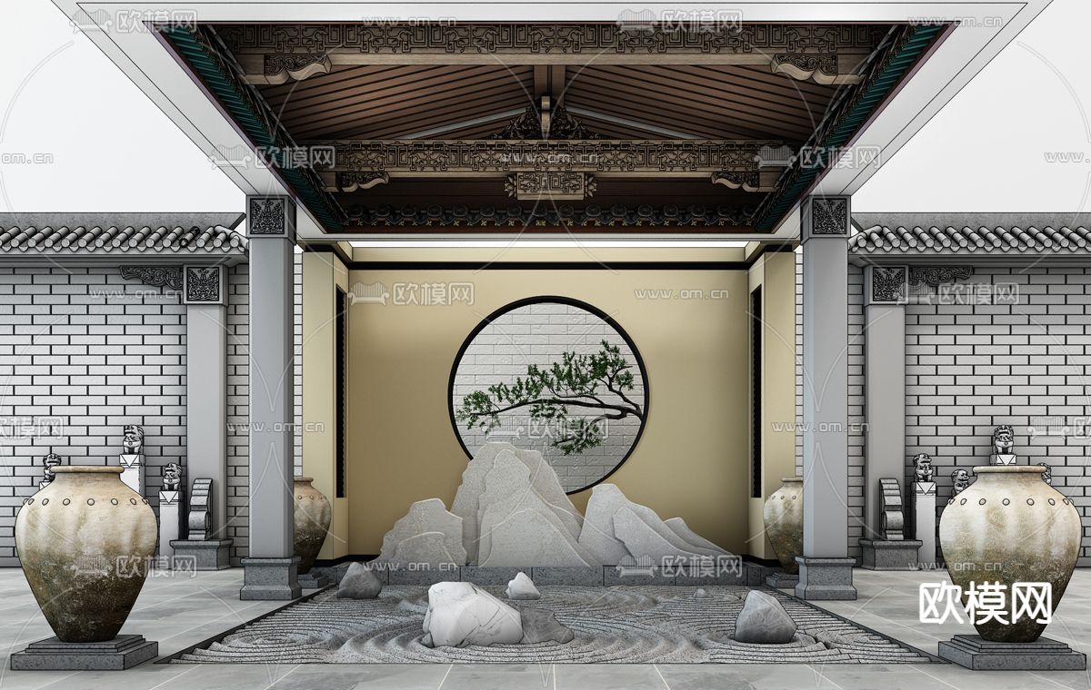 新中式假山枯山水小品免费3d模型下载