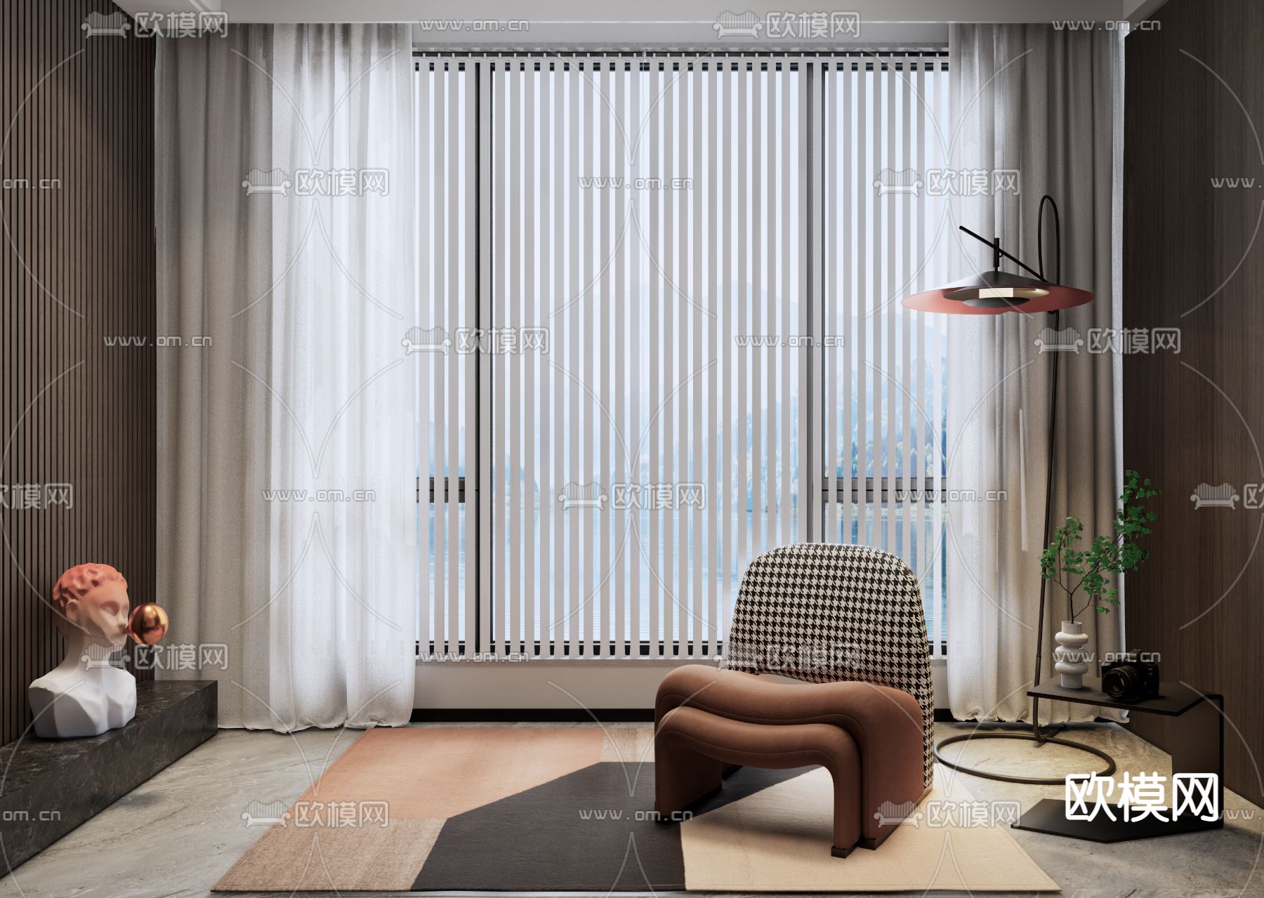 现代布艺单人沙发su模型下载（渲染图1）