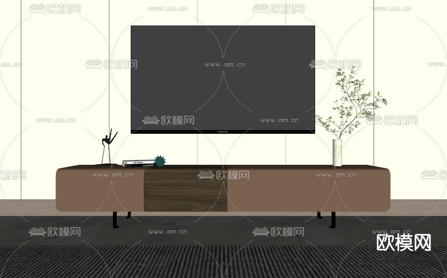 现代电视柜su模型下载（渲染图2）