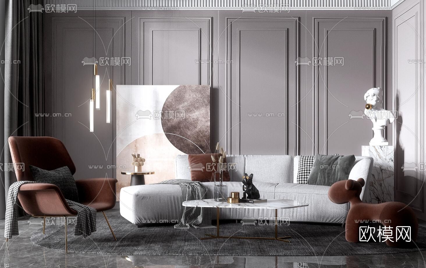 现代布艺组合沙发免费3d模型下载