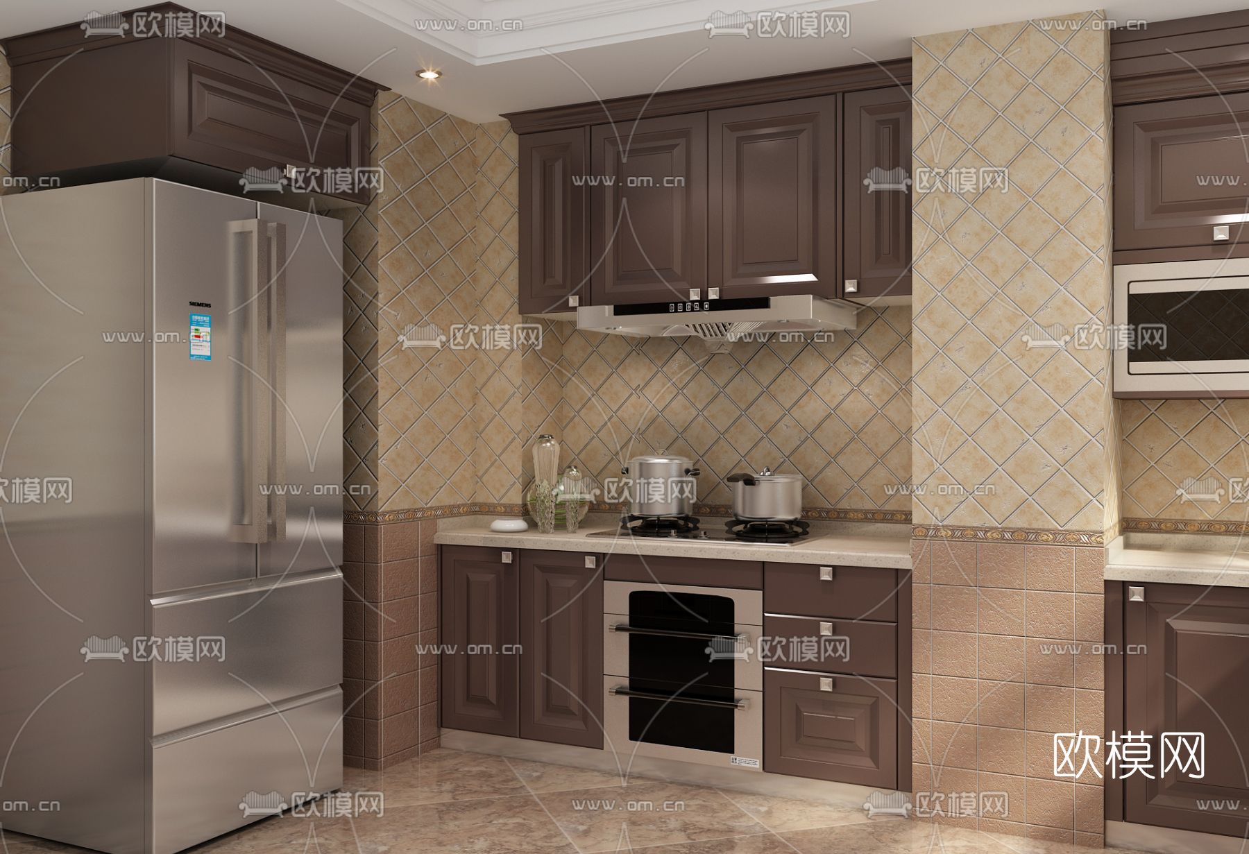 现代厨房免费3d模型下载（渲染图3）