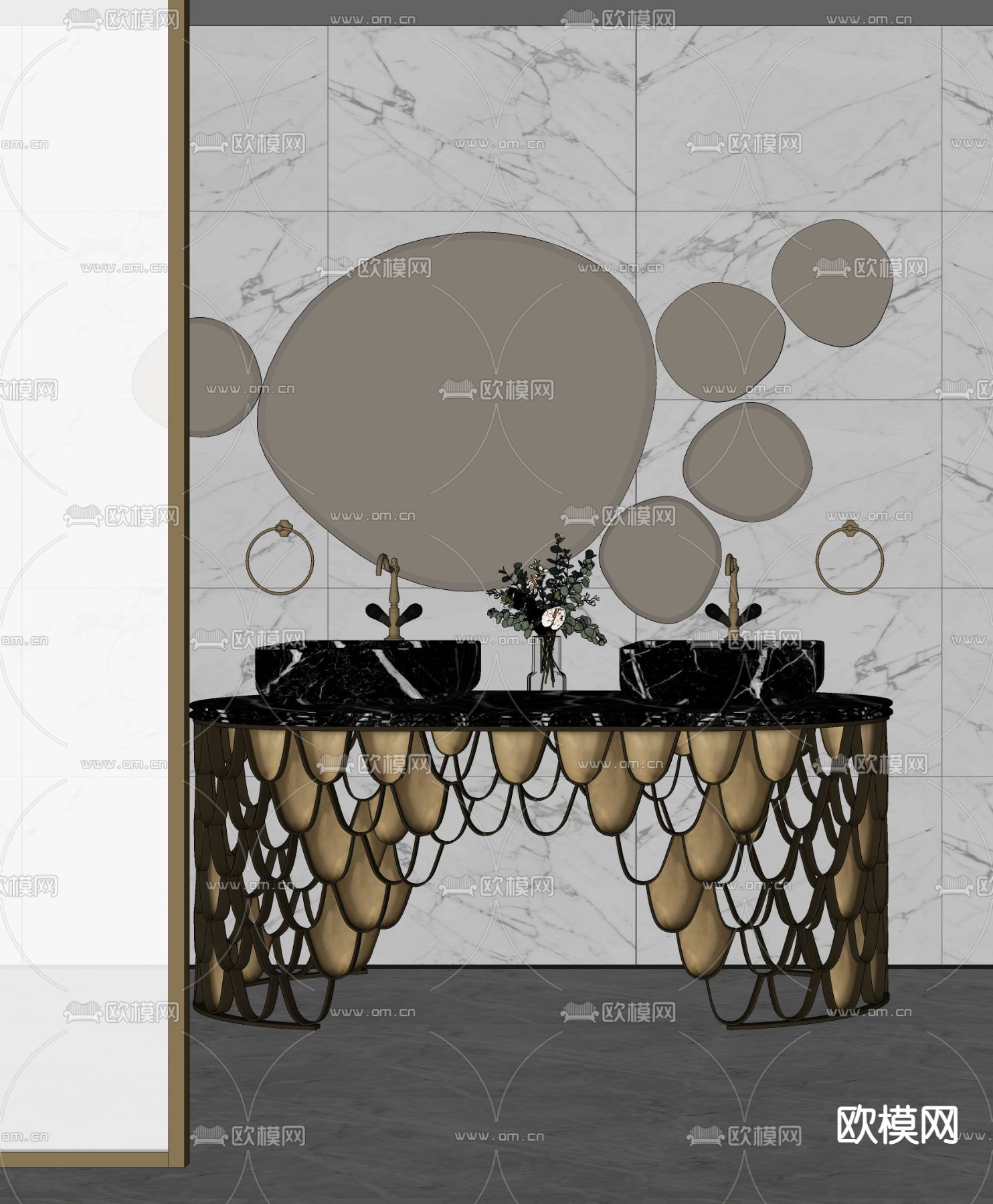现代轻奢卫浴柜su模型下载