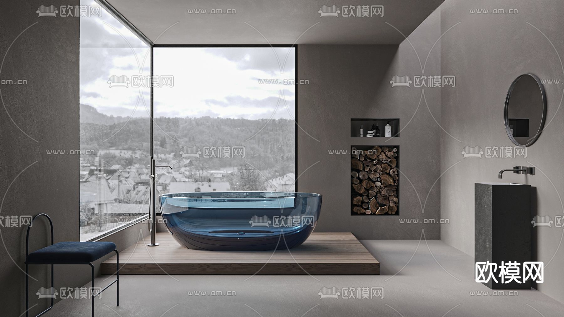 现代高级灰卫生间浴室3d模型下载